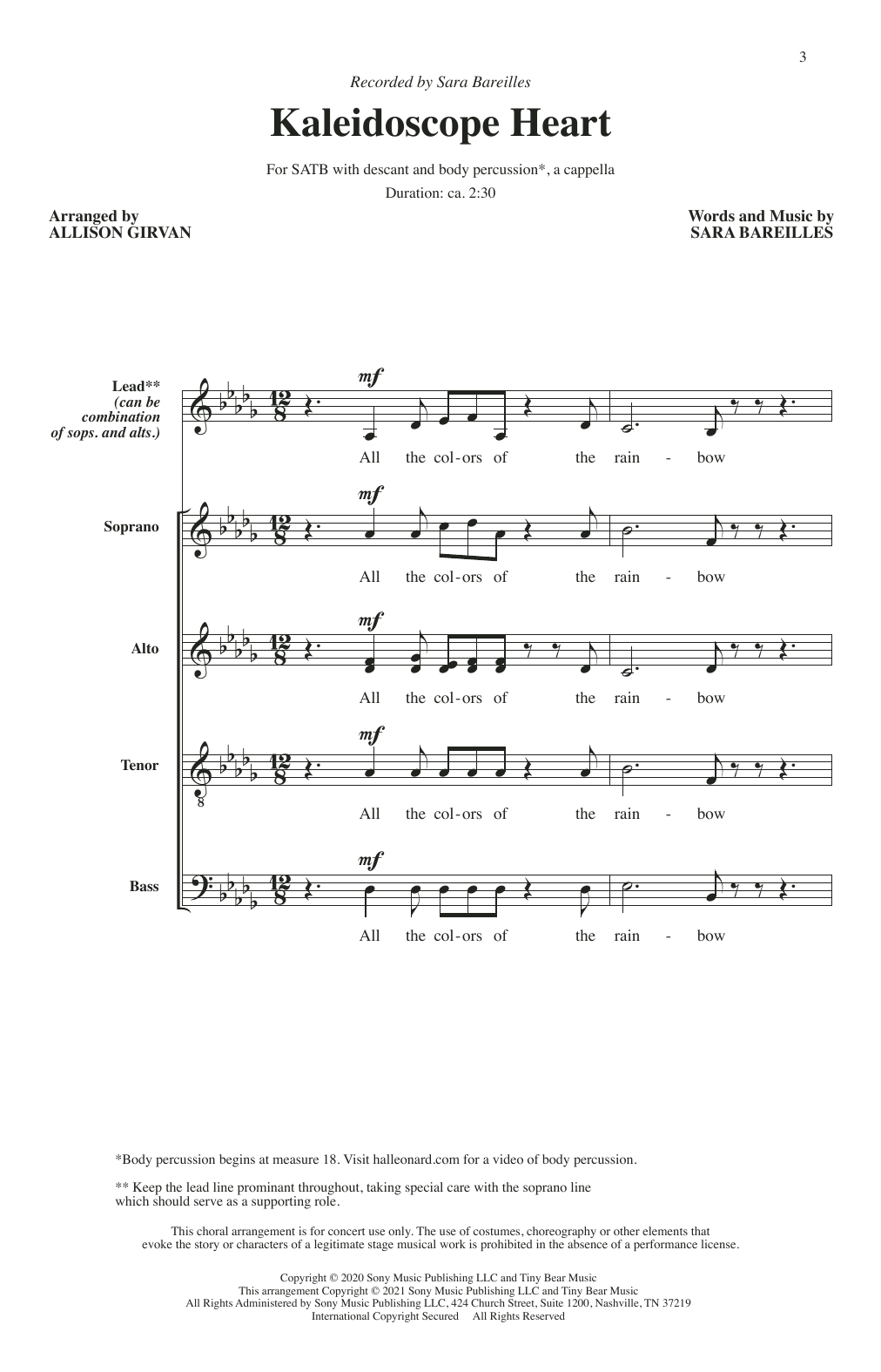 Kaleidoscope Heart (arr. Allison Girvan) (SATB Choir) von Sara Bareilles