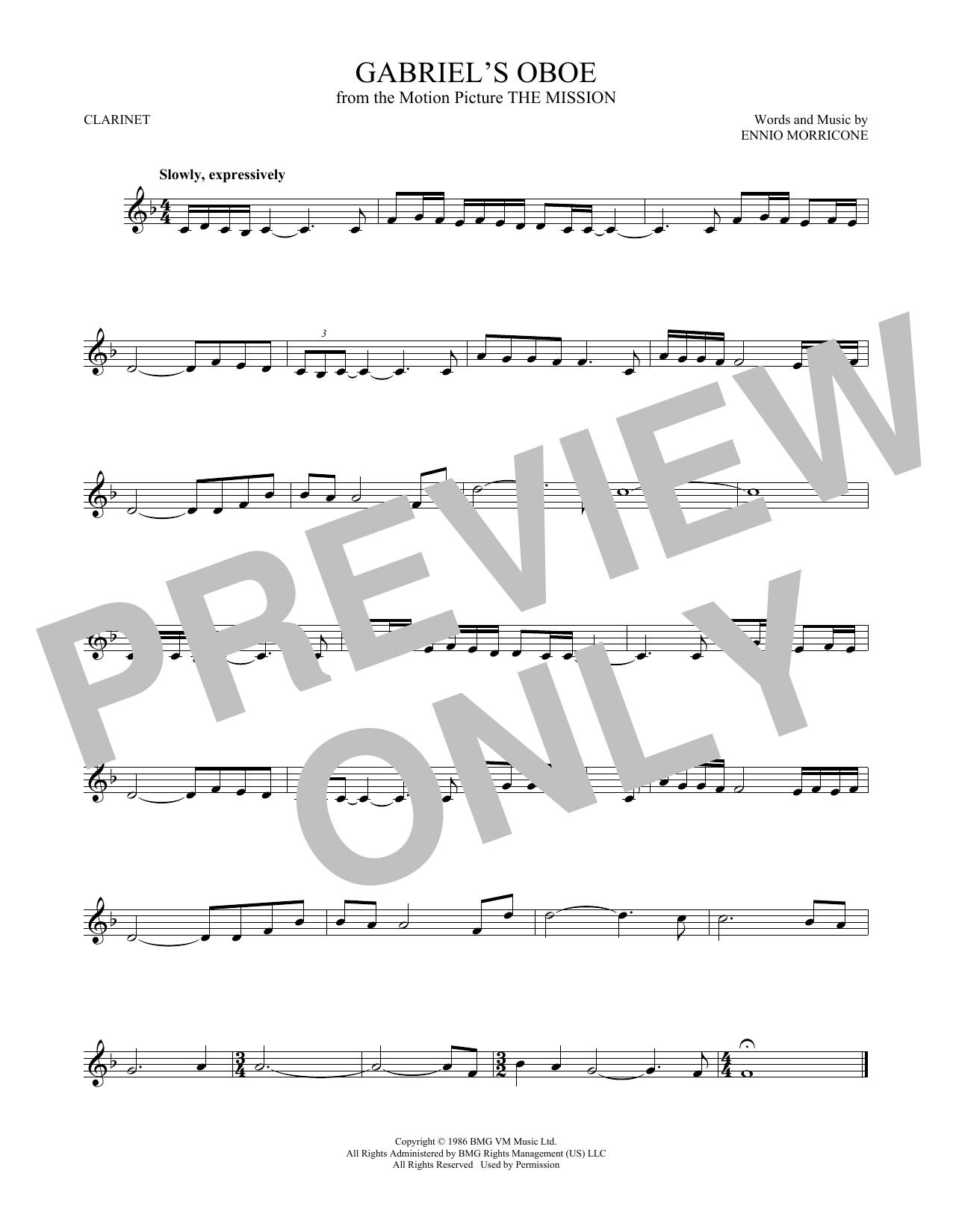 Gabriel's Oboe (from The Mission) (Clarinet Solo) von Ennio Morricone