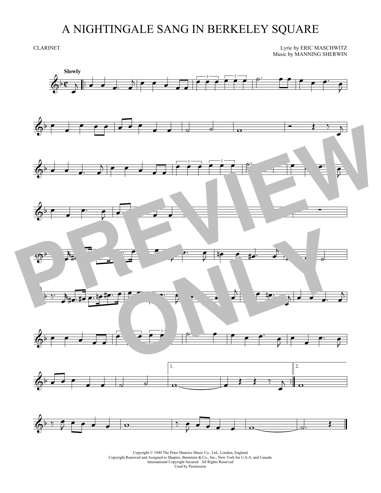 A Nightingale Sang In Berkeley Square (Clarinet Solo) von Manning Sherwin