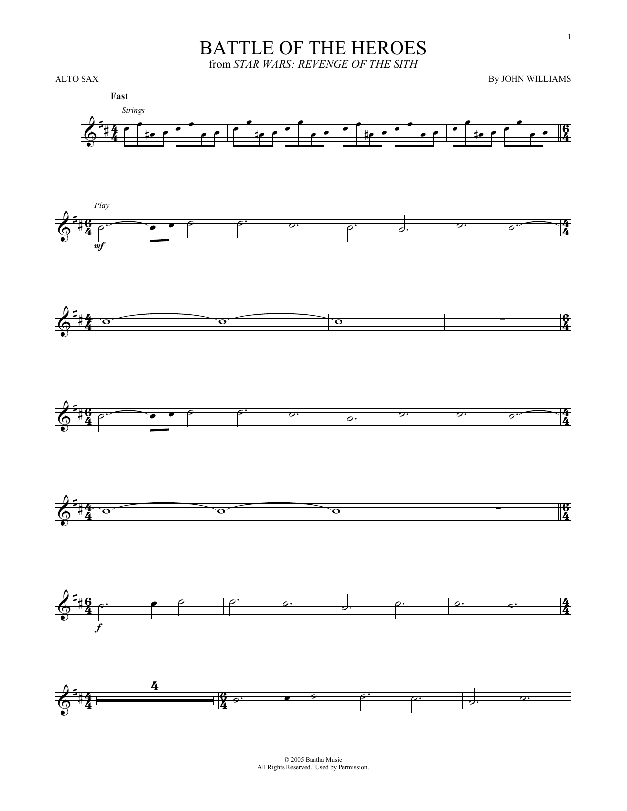 Battle Of The Heroes (from Star Wars: Revenge Of The Sith) (Alto Sax Solo) von John Williams