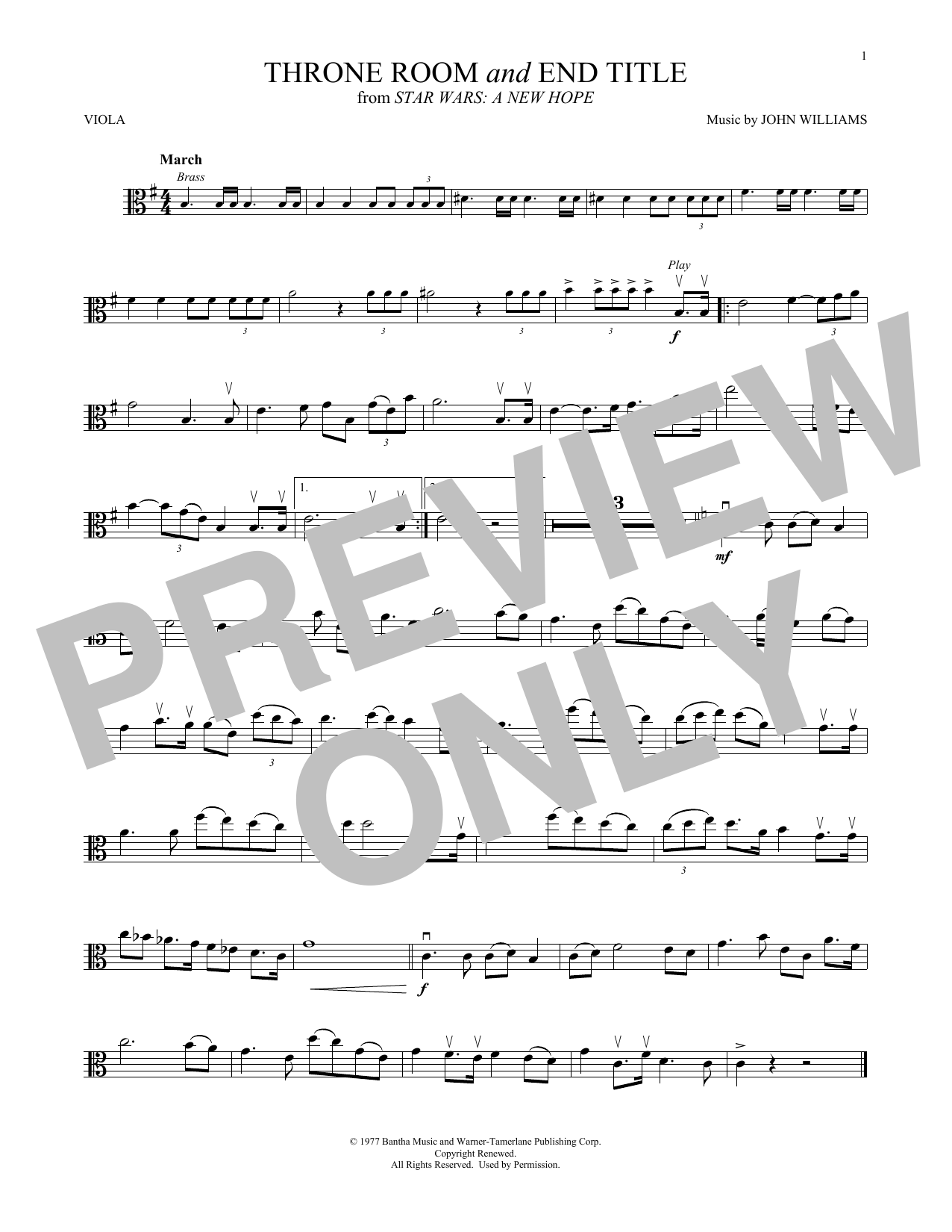 Throne Room and End Title (from Star Wars: A New Hope) (Viola Solo) von John Williams
