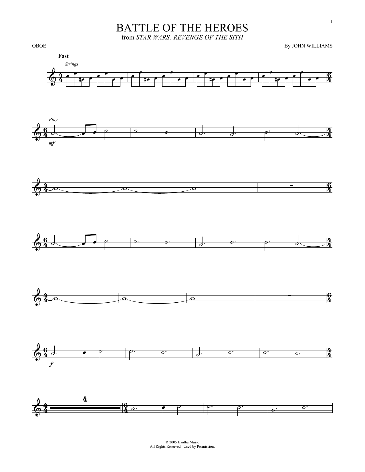 Battle Of The Heroes (from Star Wars: Revenge Of The Sith) (Oboe Solo) von John Williams