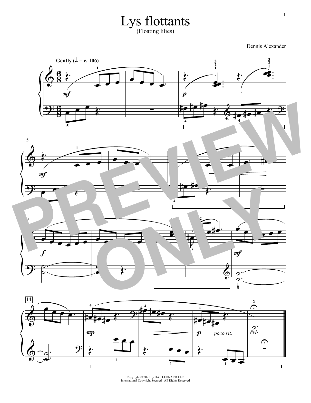 Lys Flottants (Floating Lilies) (Educational Piano) von Dennis Alexander