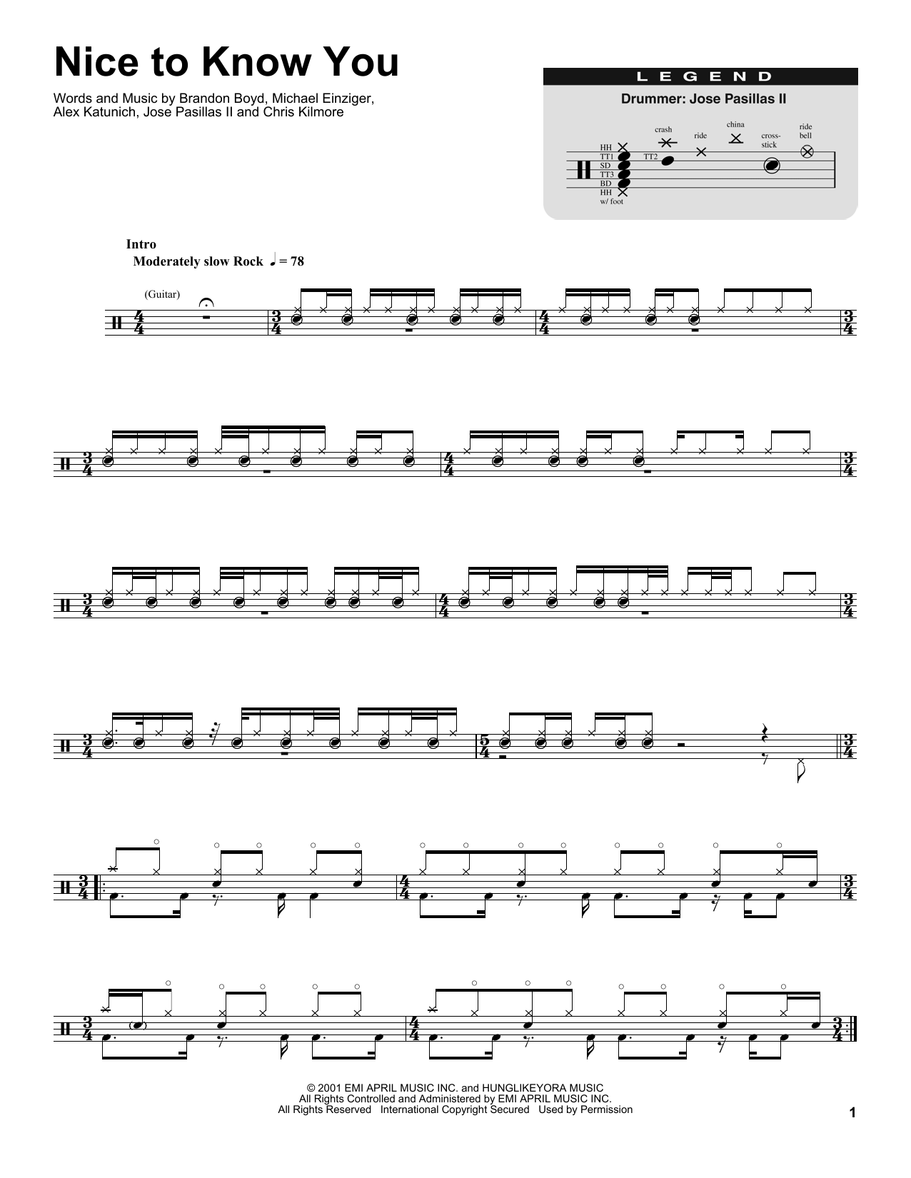 Nice To Know You (Drums Transcription) von Incubus