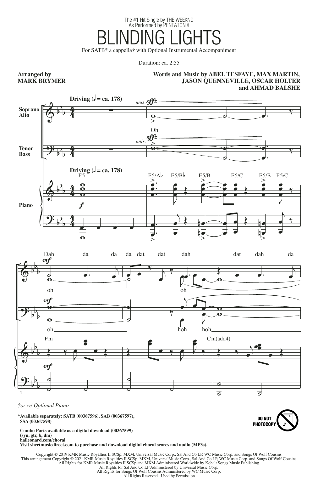 Blinding Lights (arr. Mark Brymer) (SATB Choir) von Pentatonix