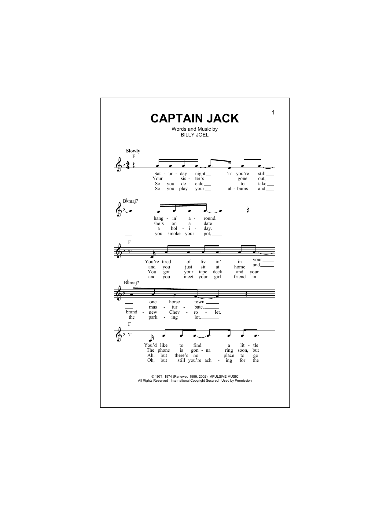 Captain Jack (Lead Sheet / Fake Book) von Billy Joel