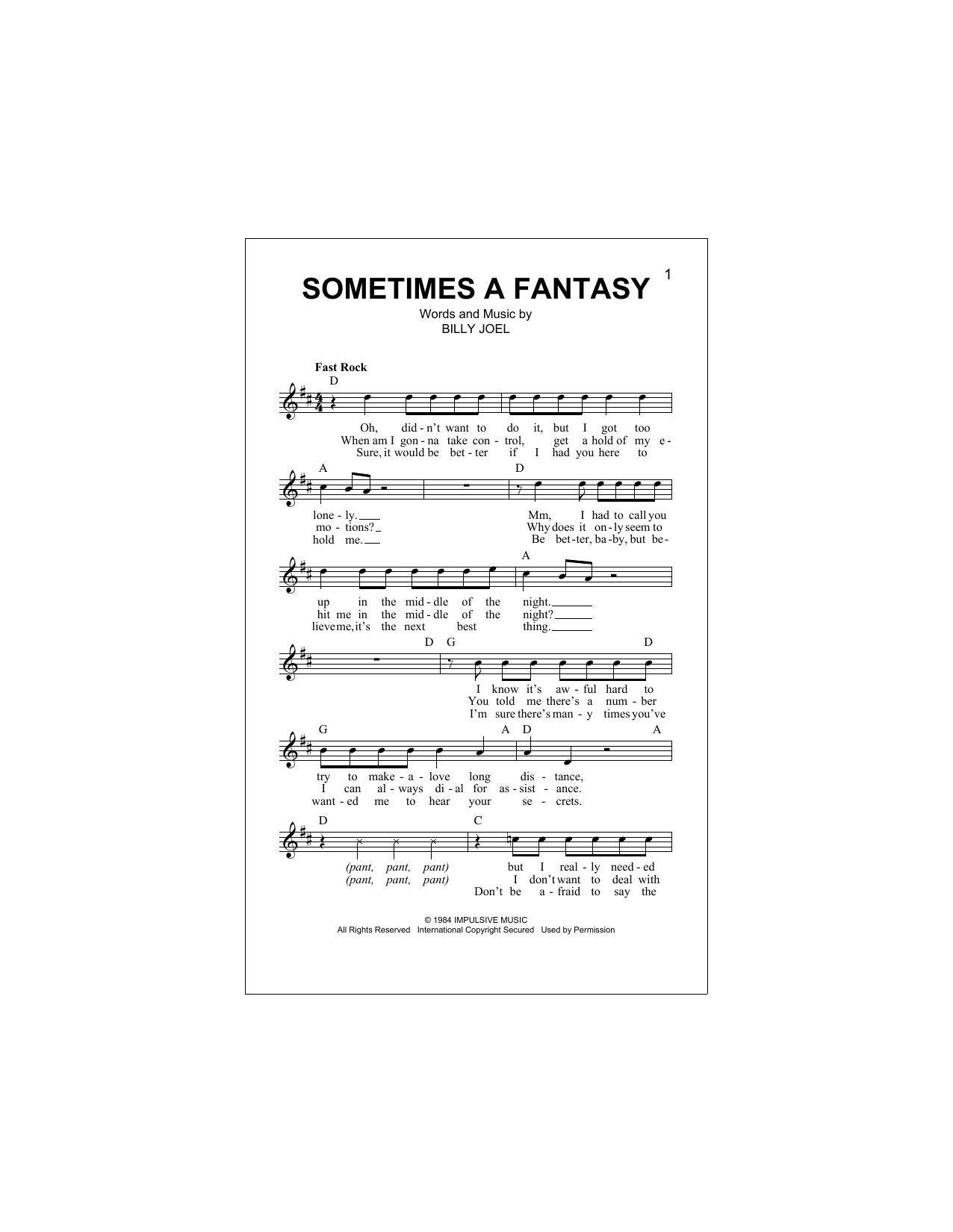 Sometimes A Fantasy (Lead Sheet / Fake Book) von Billy Joel