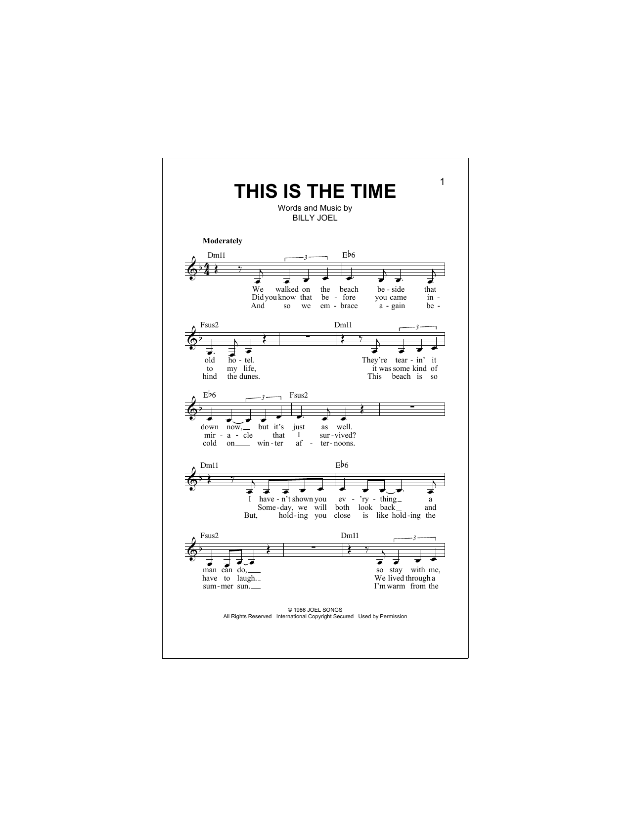 This Is The Time (Lead Sheet / Fake Book) von Billy Joel