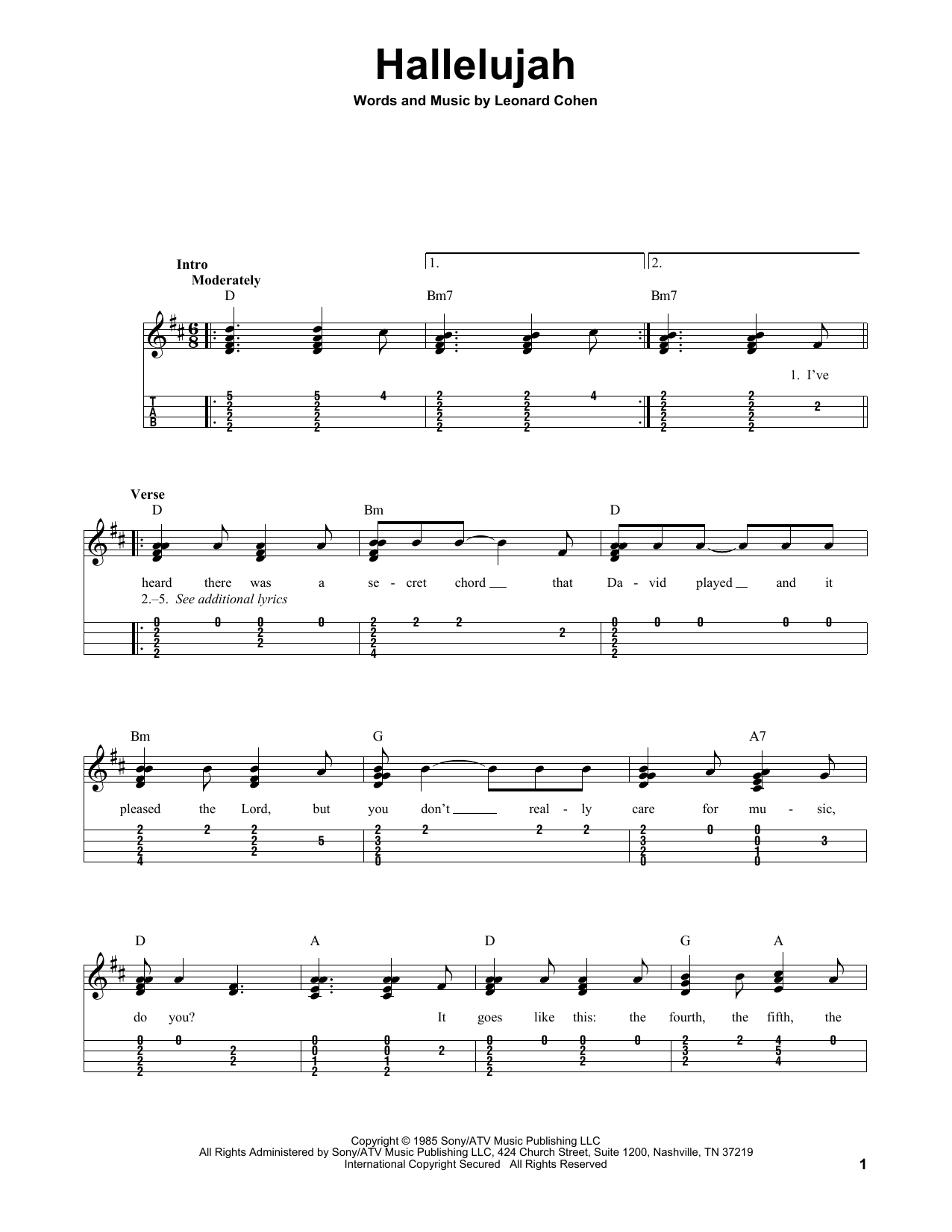 Hallelujah (Easy Ukulele Tab) von Leonard Cohen