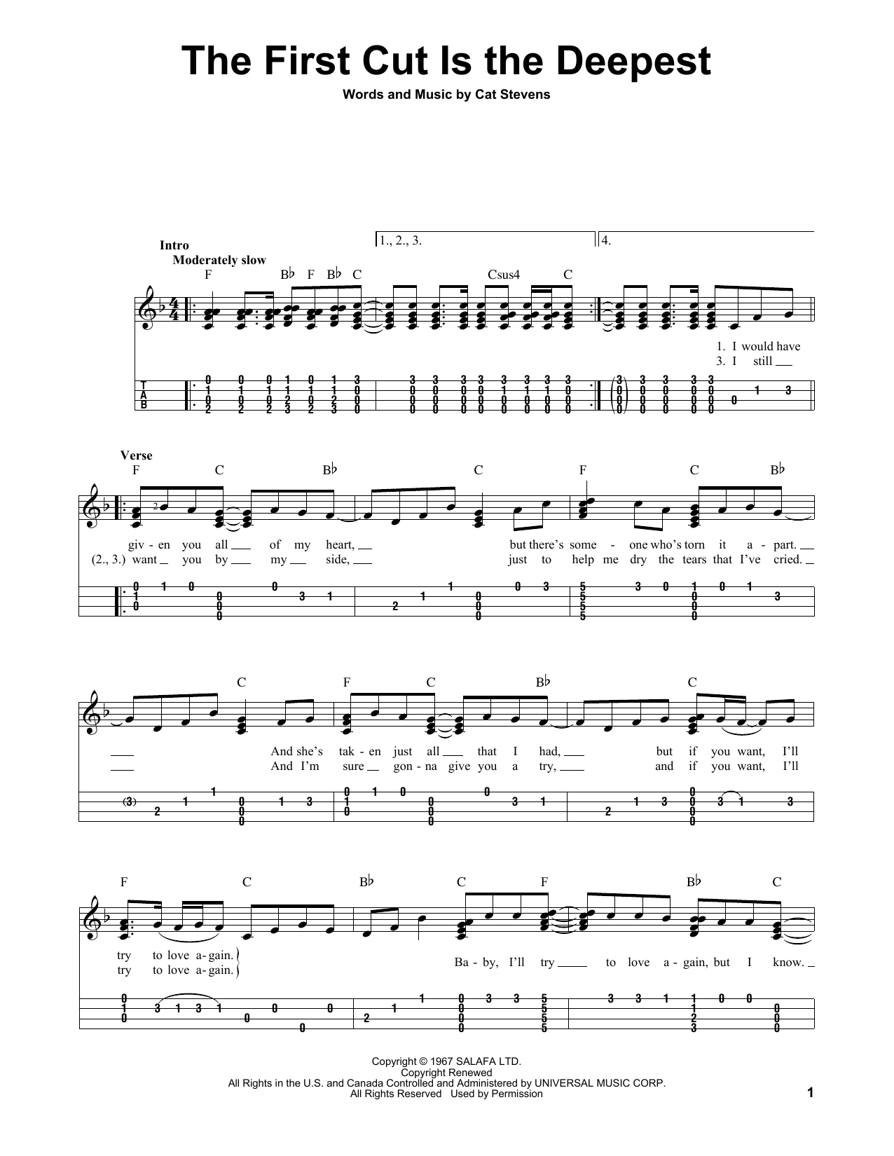 The First Cut Is The Deepest (Easy Ukulele Tab) von Sheryl Crow