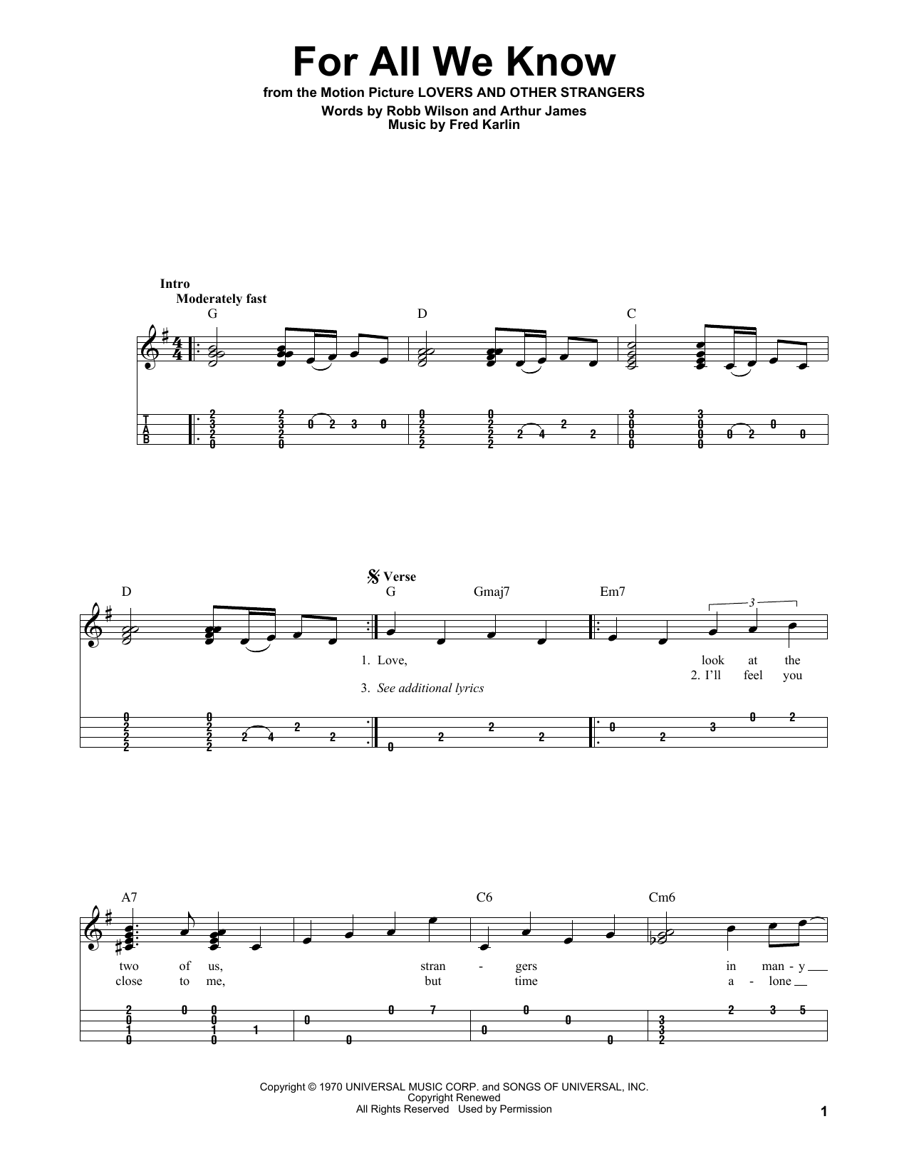 For All We Know (Easy Ukulele Tab) von The Carpenters