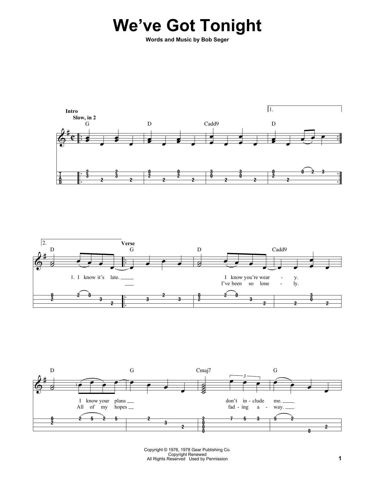 We've Got Tonight (Easy Ukulele Tab) von Bob Seger