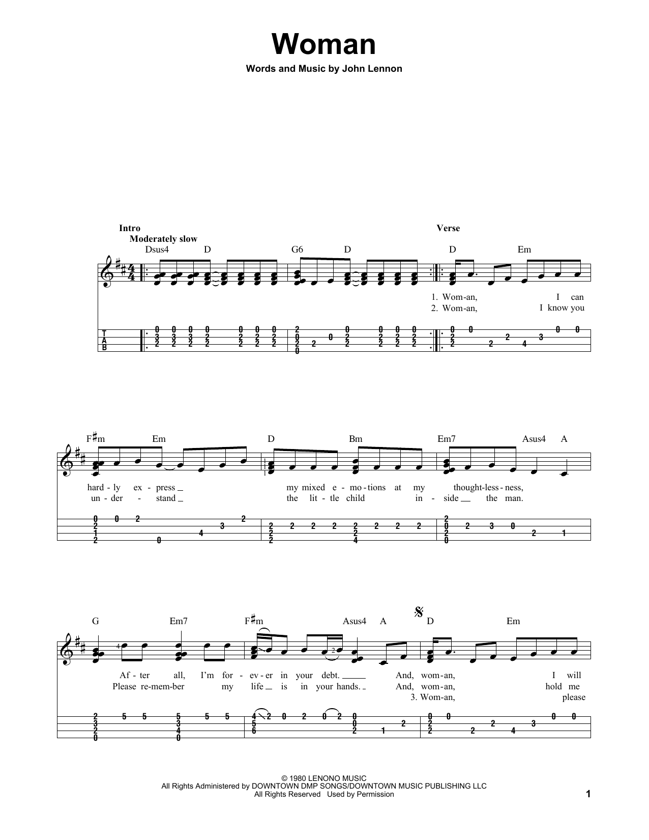 Woman (Easy Ukulele Tab) von John Lennon