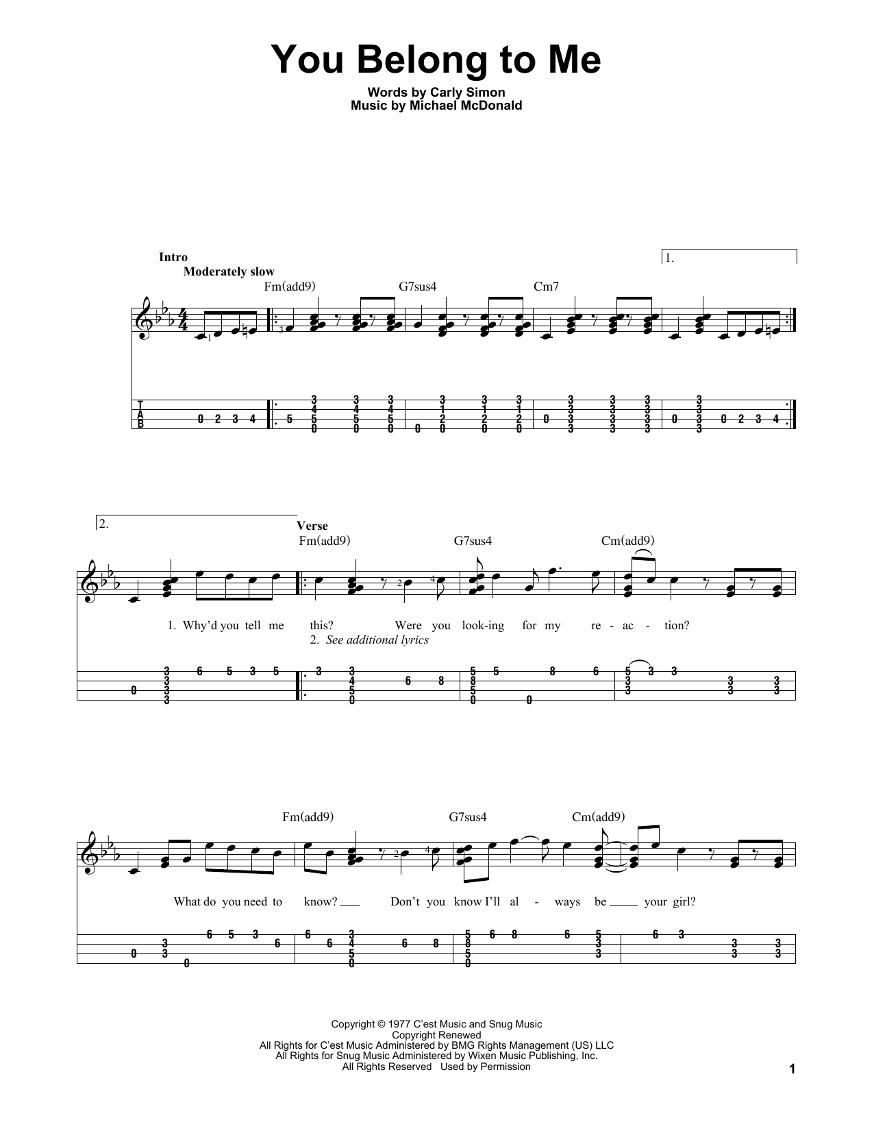 You Belong To Me (Easy Ukulele Tab) von Carly Simon