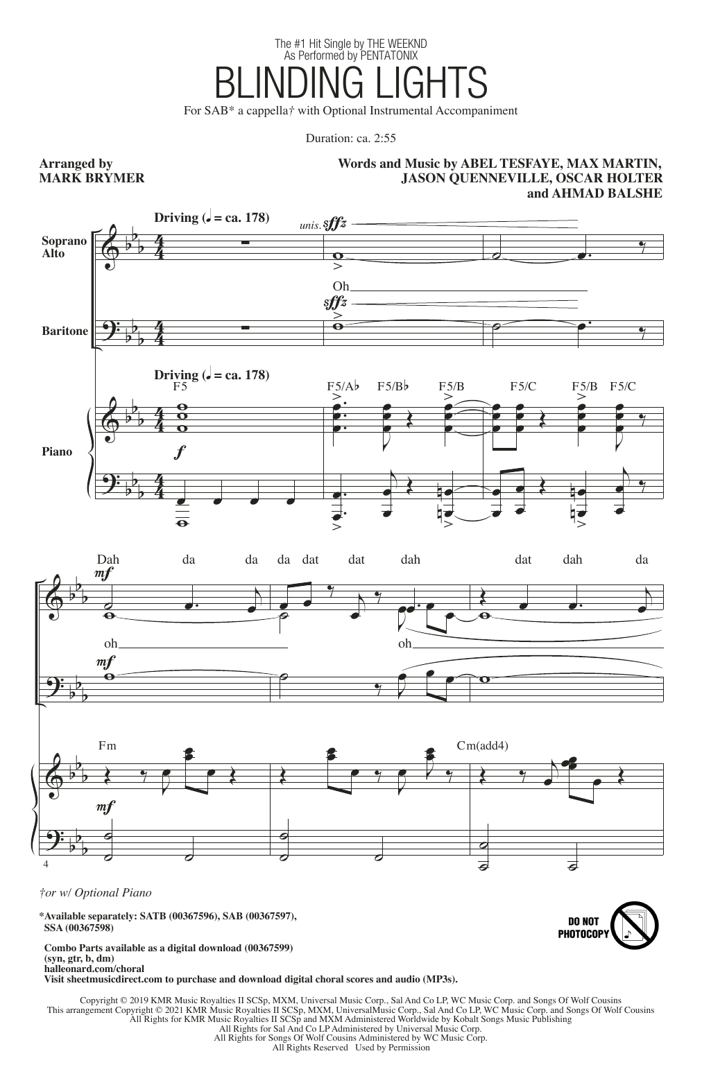 Blinding Lights (arr. Mark Brymer) (SAB Choir) von Pentatonix