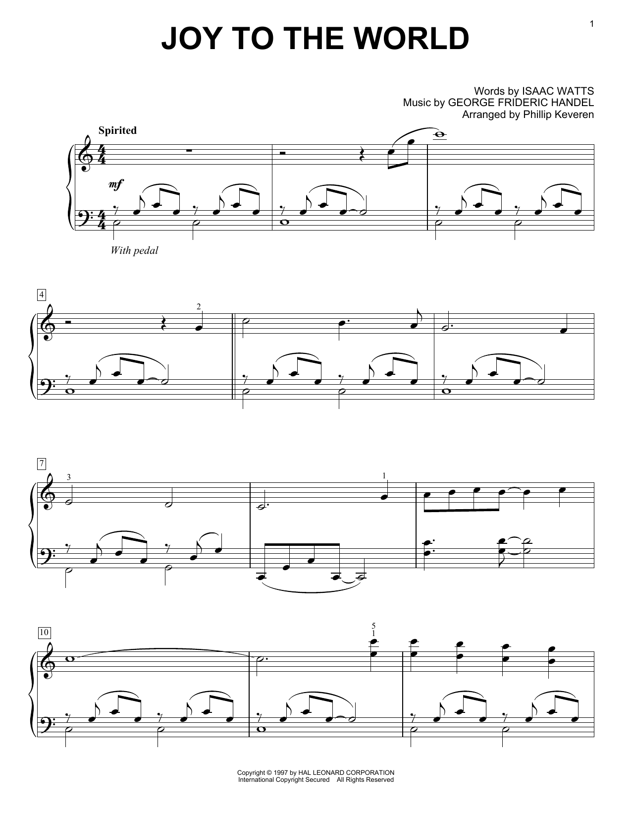 Joy To The World (arr. Phillip Keveren) (Easy Piano Solo) von George Frideric Handel