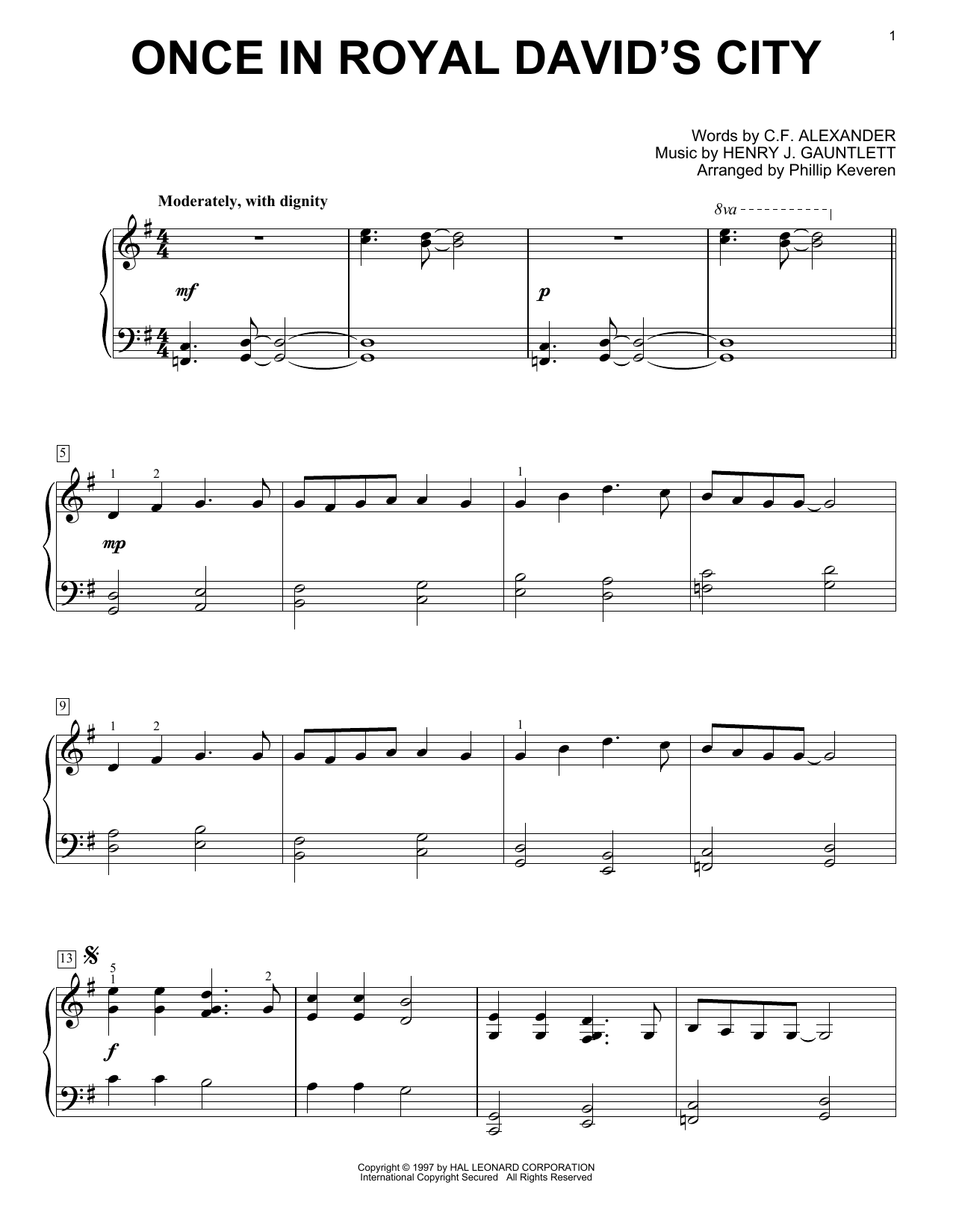Once In Royal David's City (arr. Phillip Keveren) (Easy Piano Solo) von Cecil F. Alexander