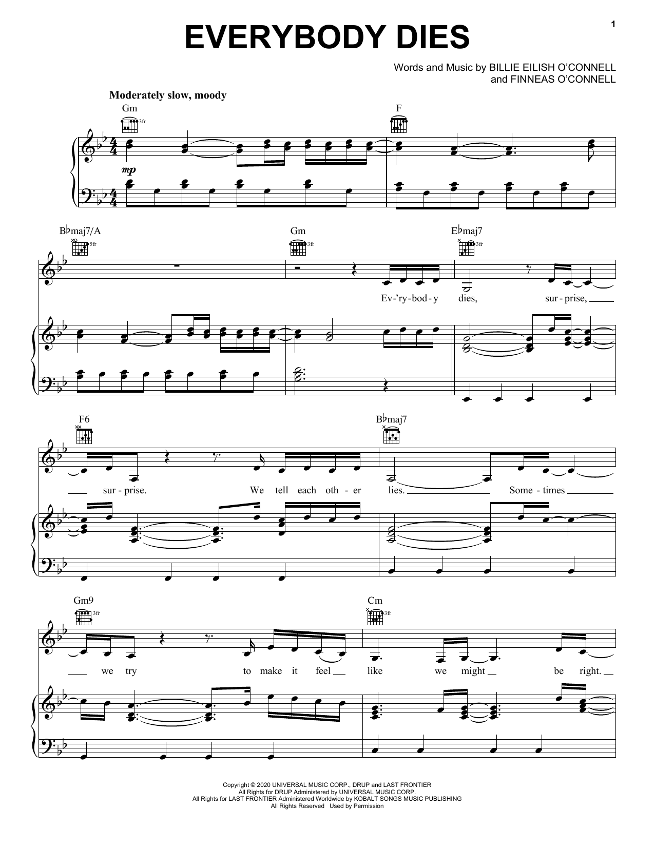 Everybody Dies (Piano, Vocal & Guitar Chords (Right-Hand Melody)) von Billie Eilish