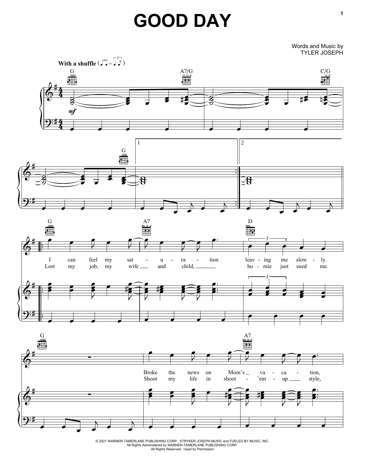 Good Day (Piano, Vocal & Guitar Chords (Right-Hand Melody)) von Twenty One Pilots