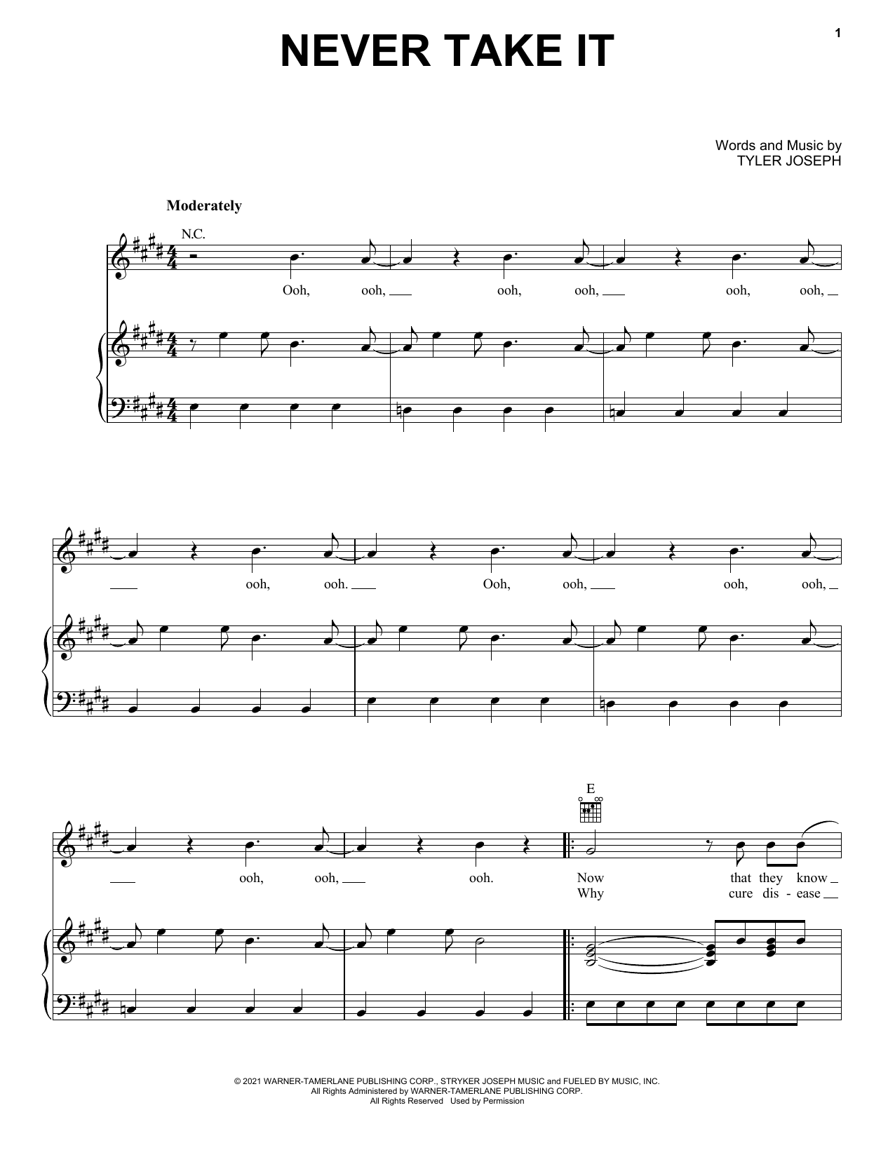 Never Take It (Piano, Vocal & Guitar Chords (Right-Hand Melody)) von Twenty One Pilots
