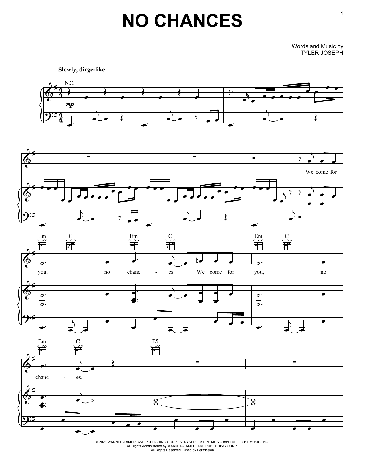 No Chances (Piano, Vocal & Guitar Chords (Right-Hand Melody)) von Twenty One Pilots