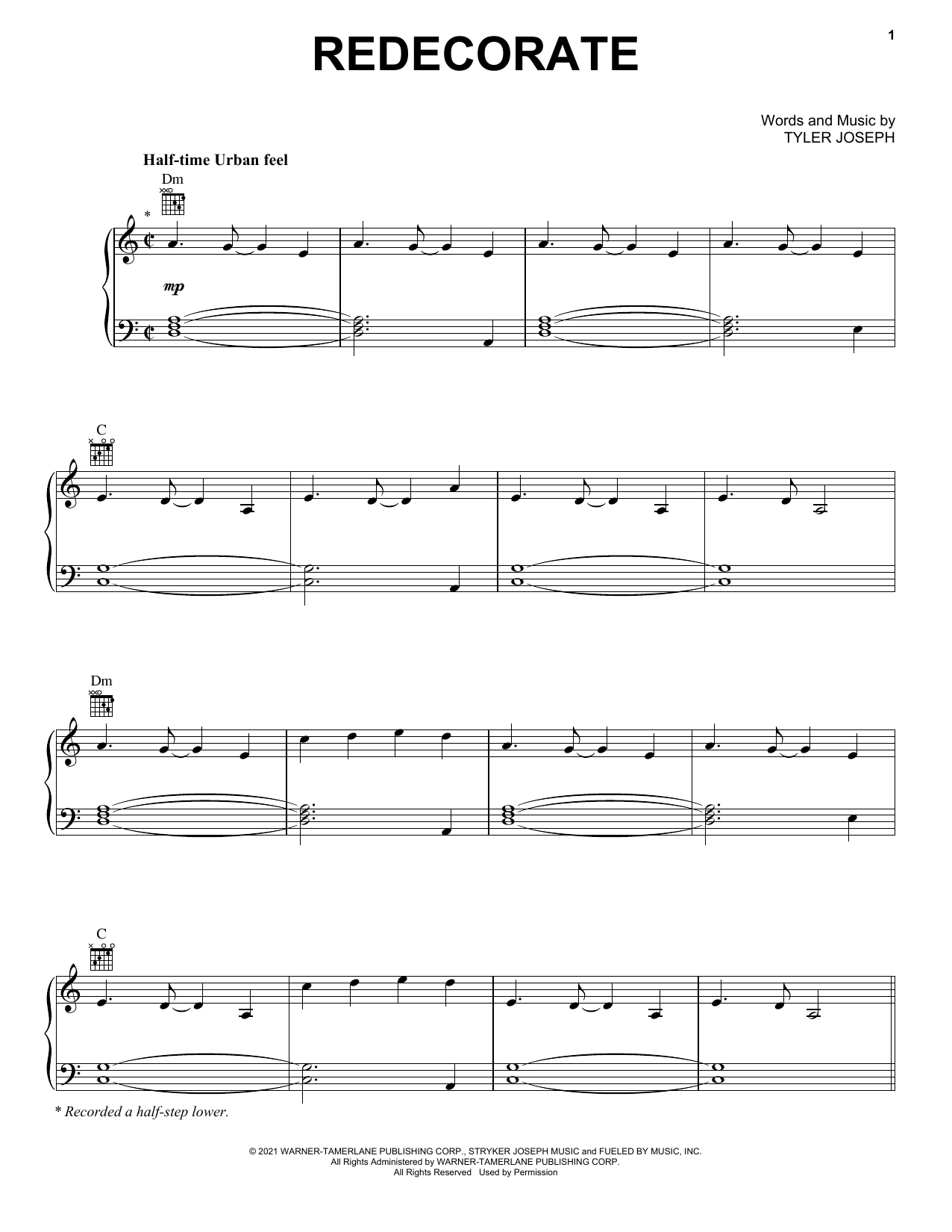Redecorate (Piano, Vocal & Guitar Chords (Right-Hand Melody)) von Twenty One Pilots