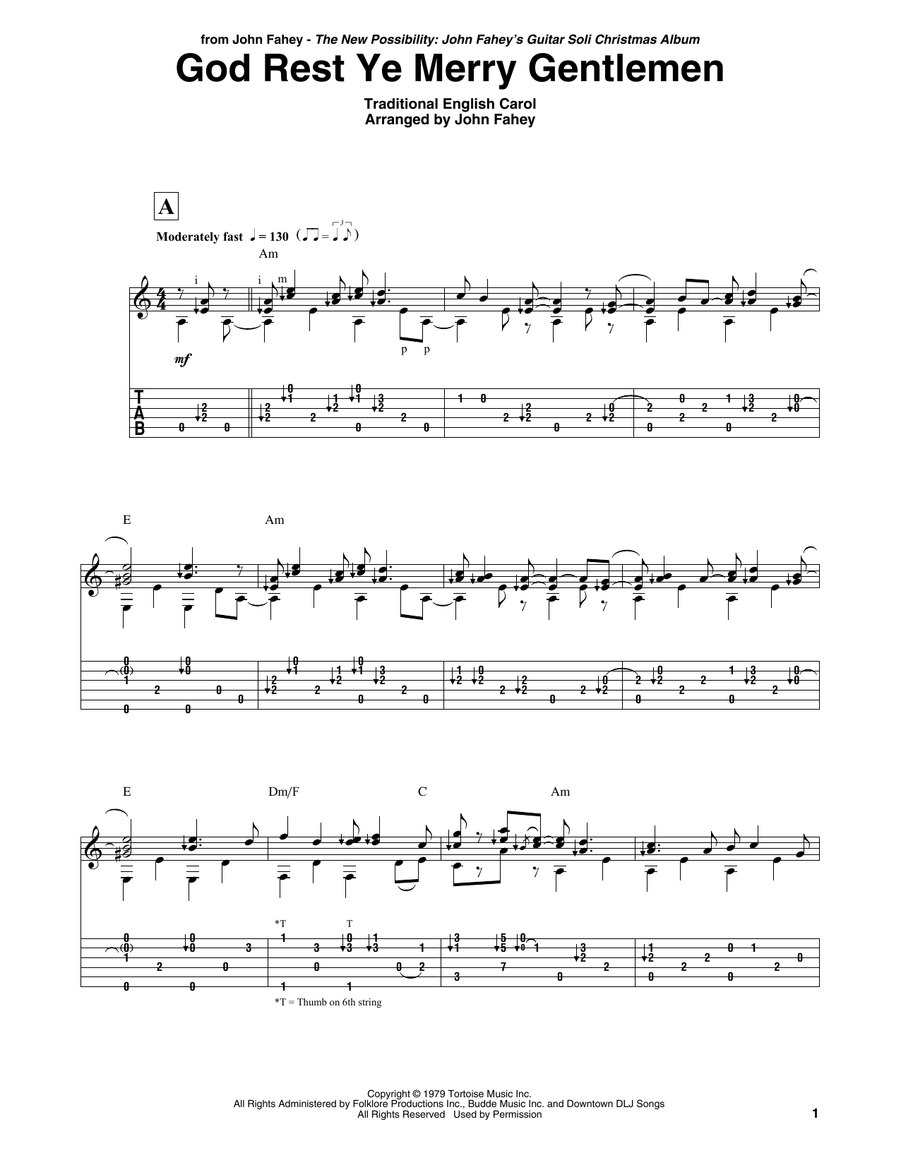 God Rest Ye Merry Gentlemen (Guitar Tab) von John Fahey