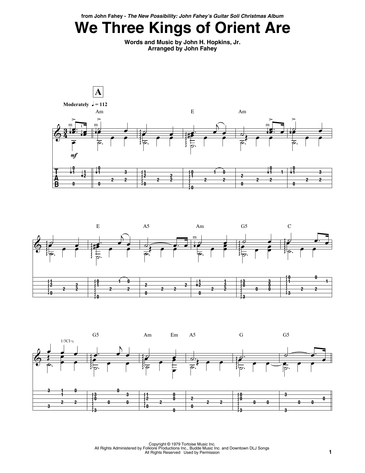 We Three Kings Of Orient Are (Guitar Tab) von John Fahey