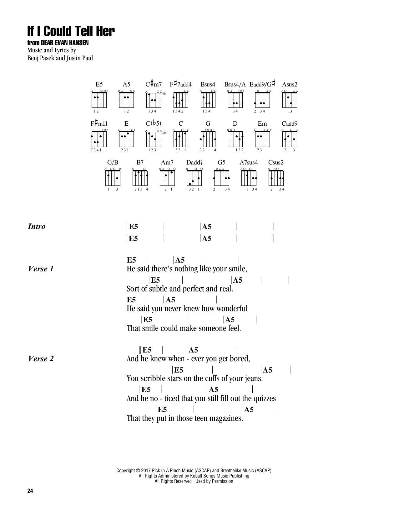 If I Could Tell Her (from Dear Evan Hansen) (Guitar Chords/Lyrics) von Pasek & Paul