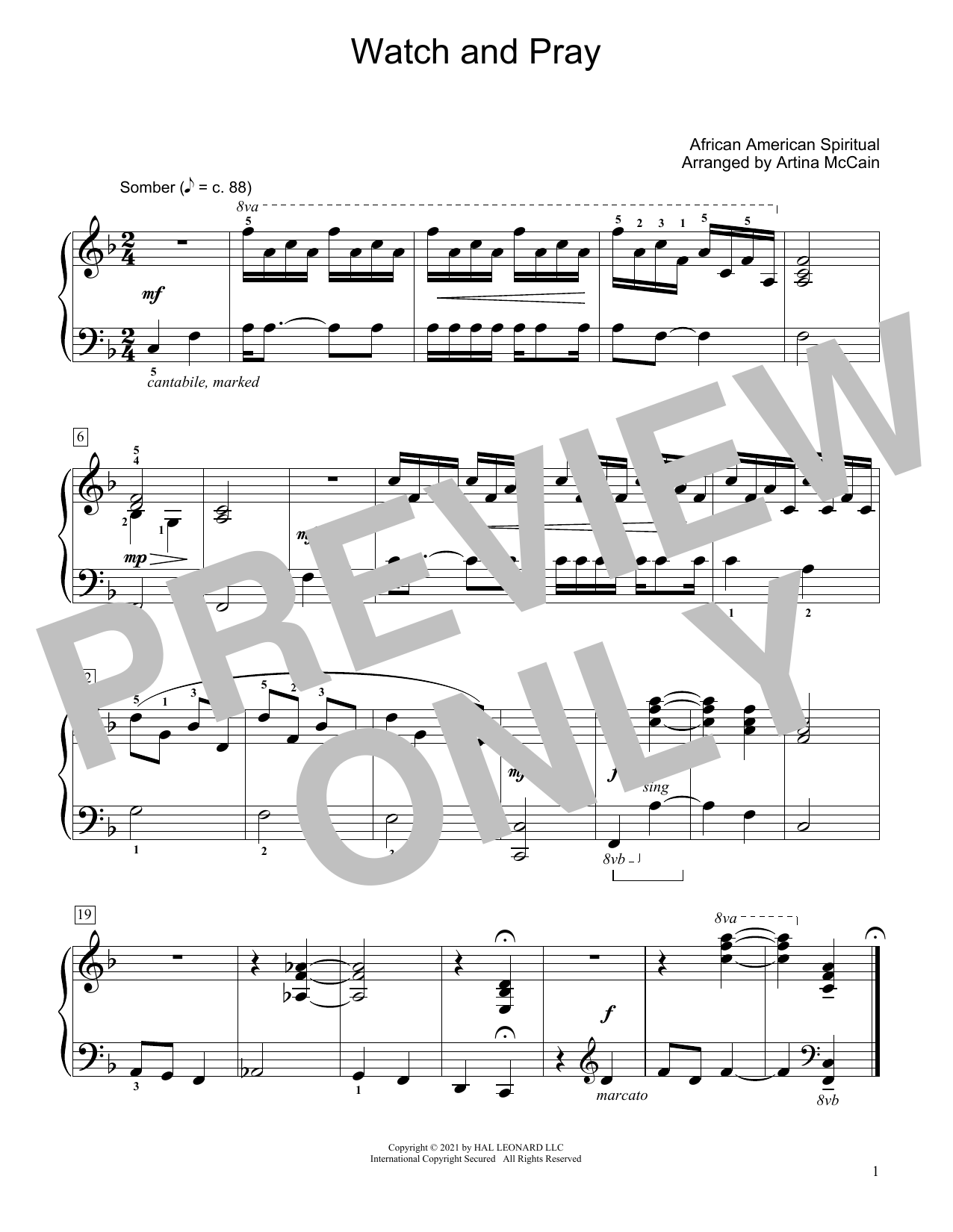 Watch And Pray (arr. Artina McCain) (Educational Piano) von African American Spiritual