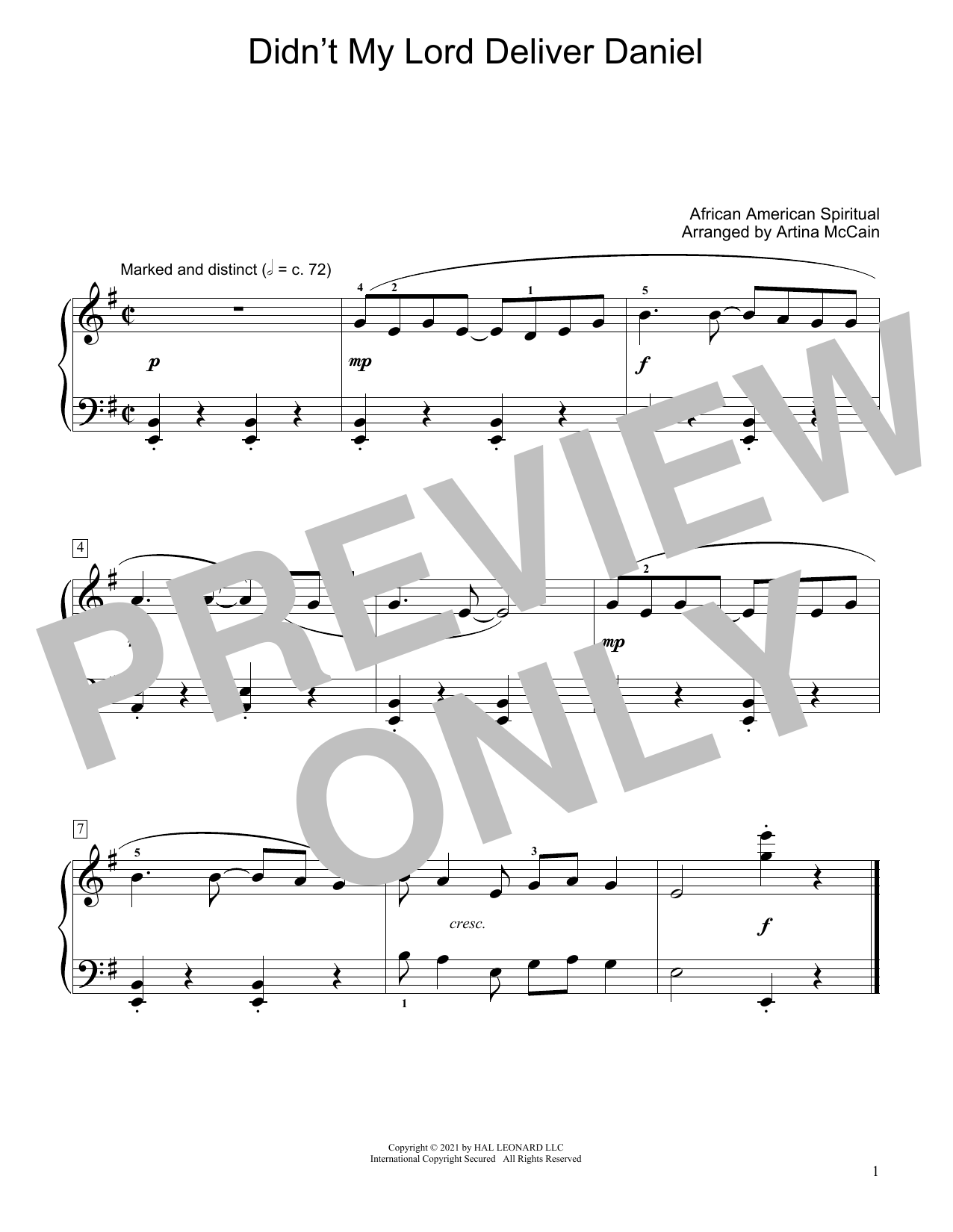 Didn't My Lord Deliver Daniel? (arr. Artina McCain) (Educational Piano) von African-American Spiritual