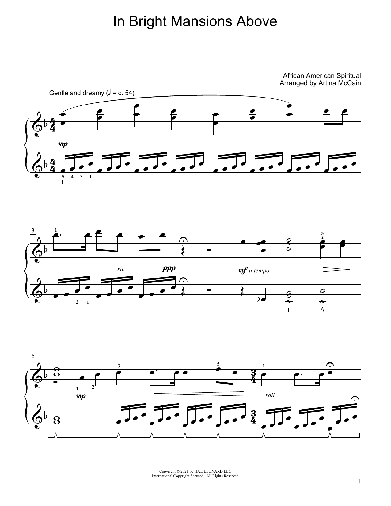 In Bright Mansions Above (arr. Artina McCain) (Educational Piano) von African-American Spiritual