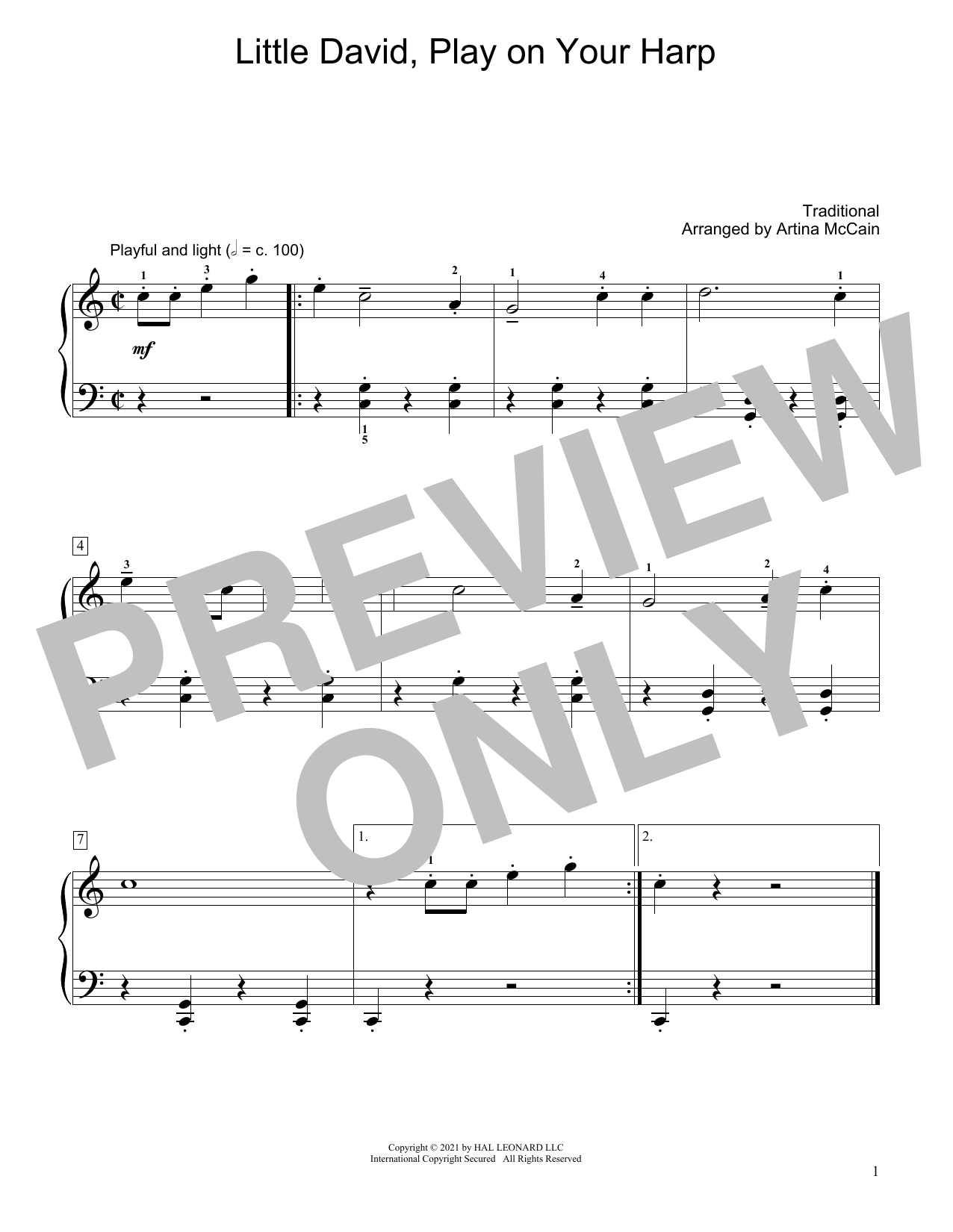 Little David, Play On Your Harp (arr. Artina McCain) (Educational Piano) von Traditional