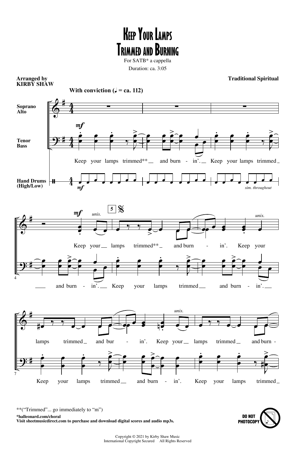 Keep Your Lamps Trimmed And Burning (arr. Kirby Shaw) (SATB Choir) von Traditional Spiritual