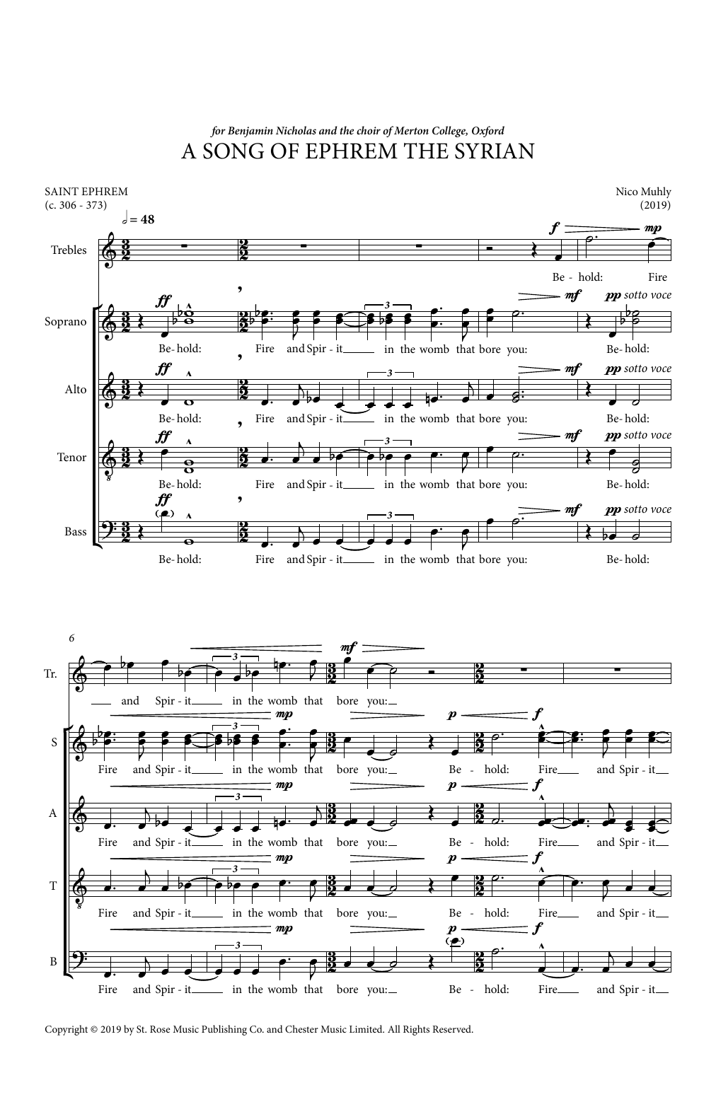 A Song Of Ephrem The Syrian (SATB Choir) von Nico Muhly