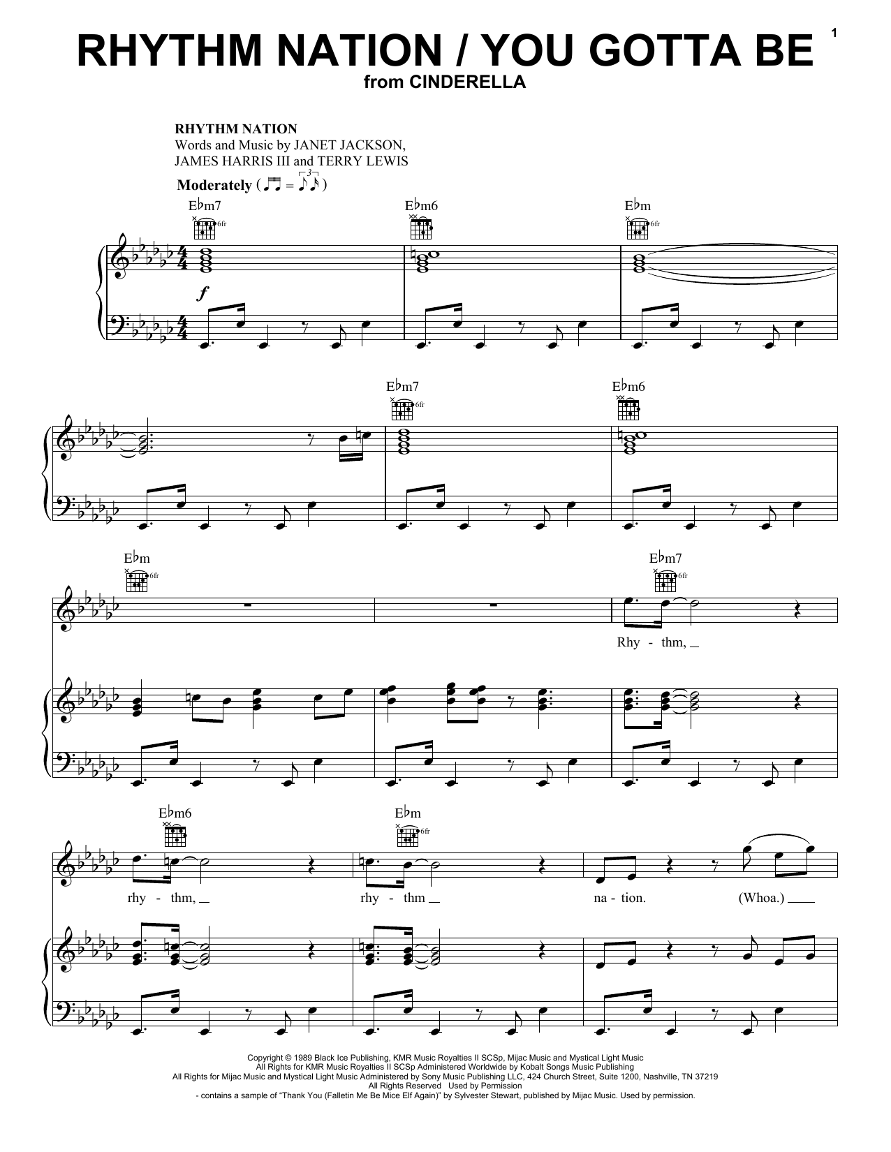 Rhythm Nation / You Gotta Be (from the Amazon Original Movie Cinderella) (Piano, Vocal & Guitar Chords (Right-Hand Melody)) von Camila Cabello and Idina Menzel