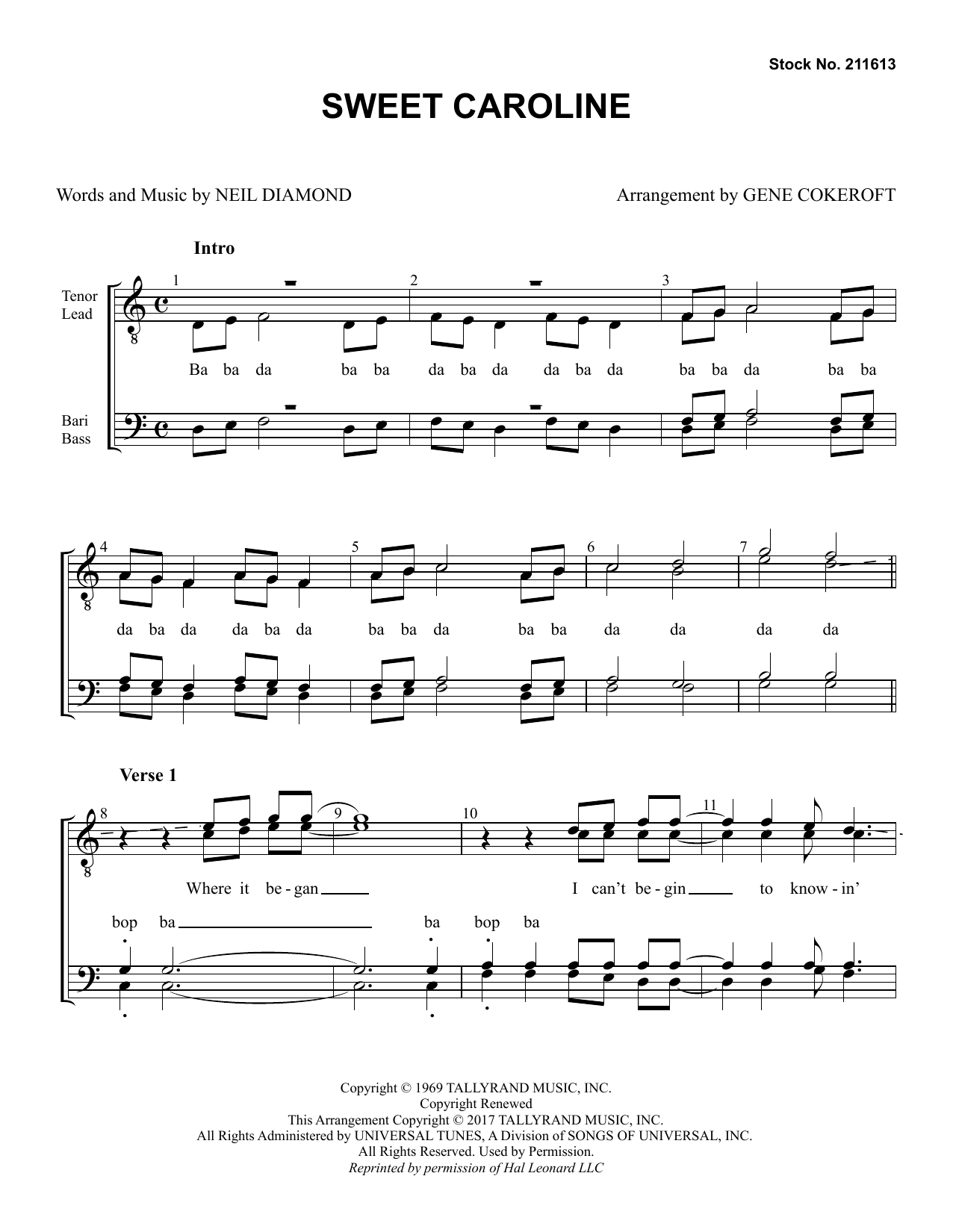 Sweet Caroline (arr. Gene Cokeroft) (TTBB Choir) von Neil Diamond