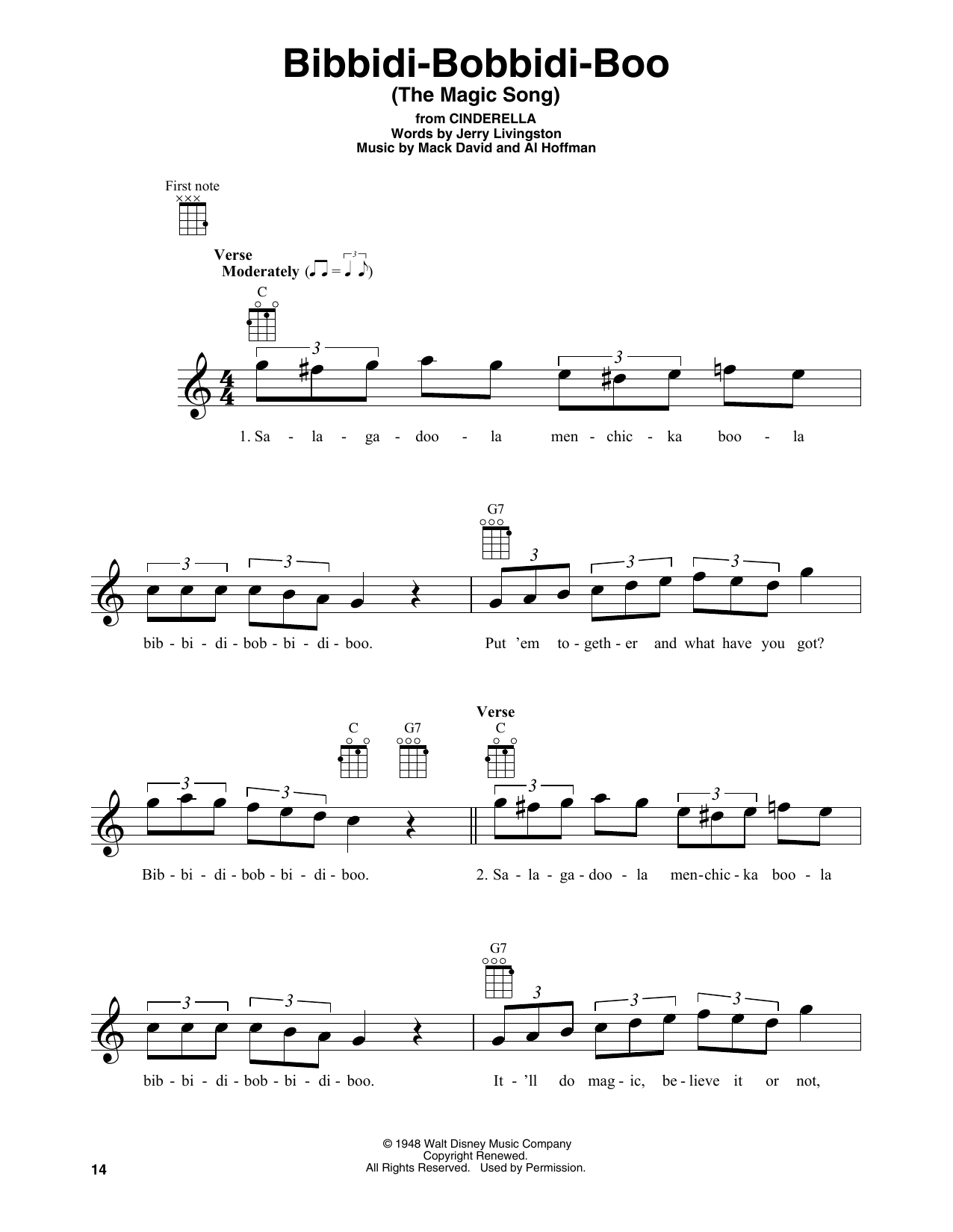 Bibbidi-Bobbidi-Boo (The Magic Song) (from Cinderella) (Baritone Ukulele) von Verna Felton