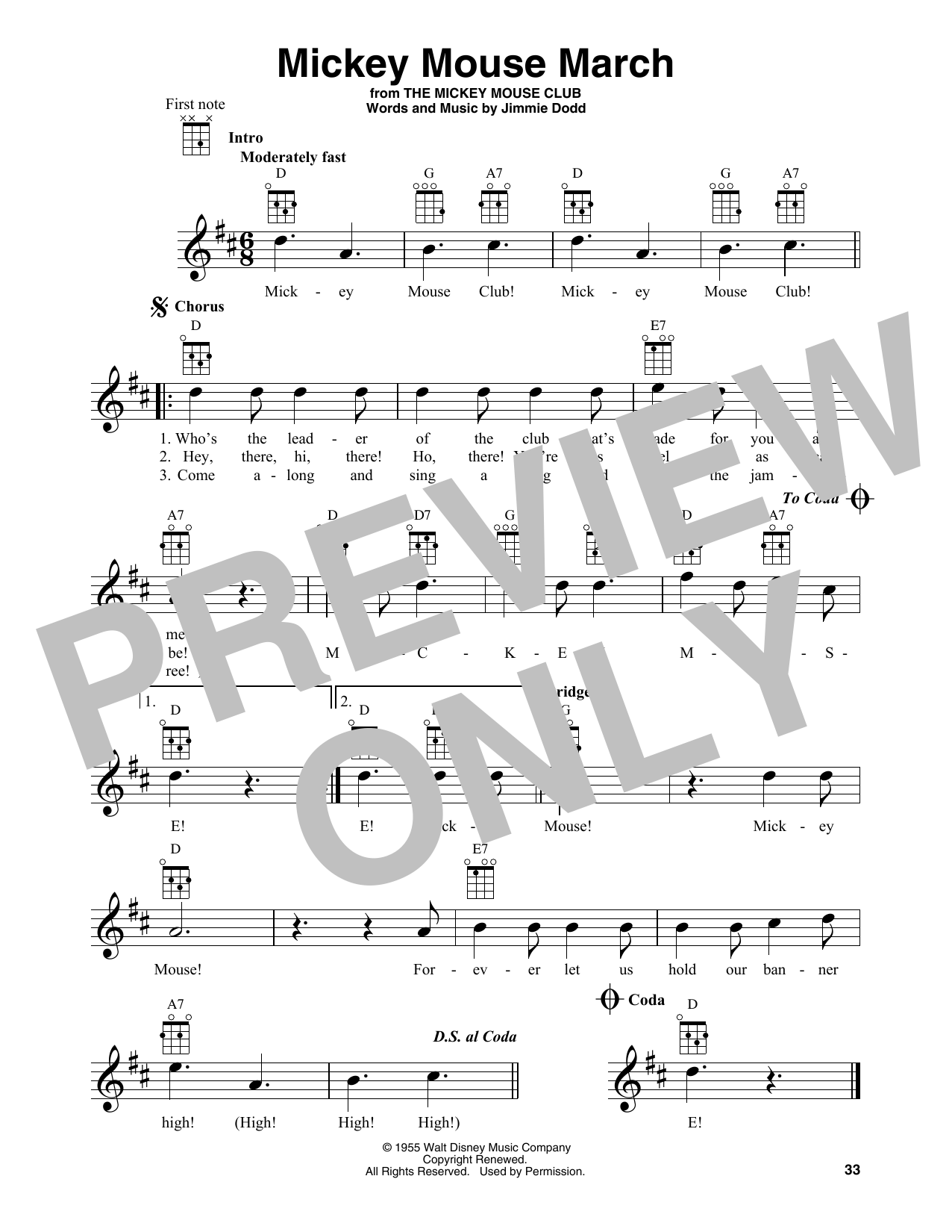 Mickey Mouse March (from The Mickey Mouse Club) (Baritone Ukulele) von Jimmie Dodd