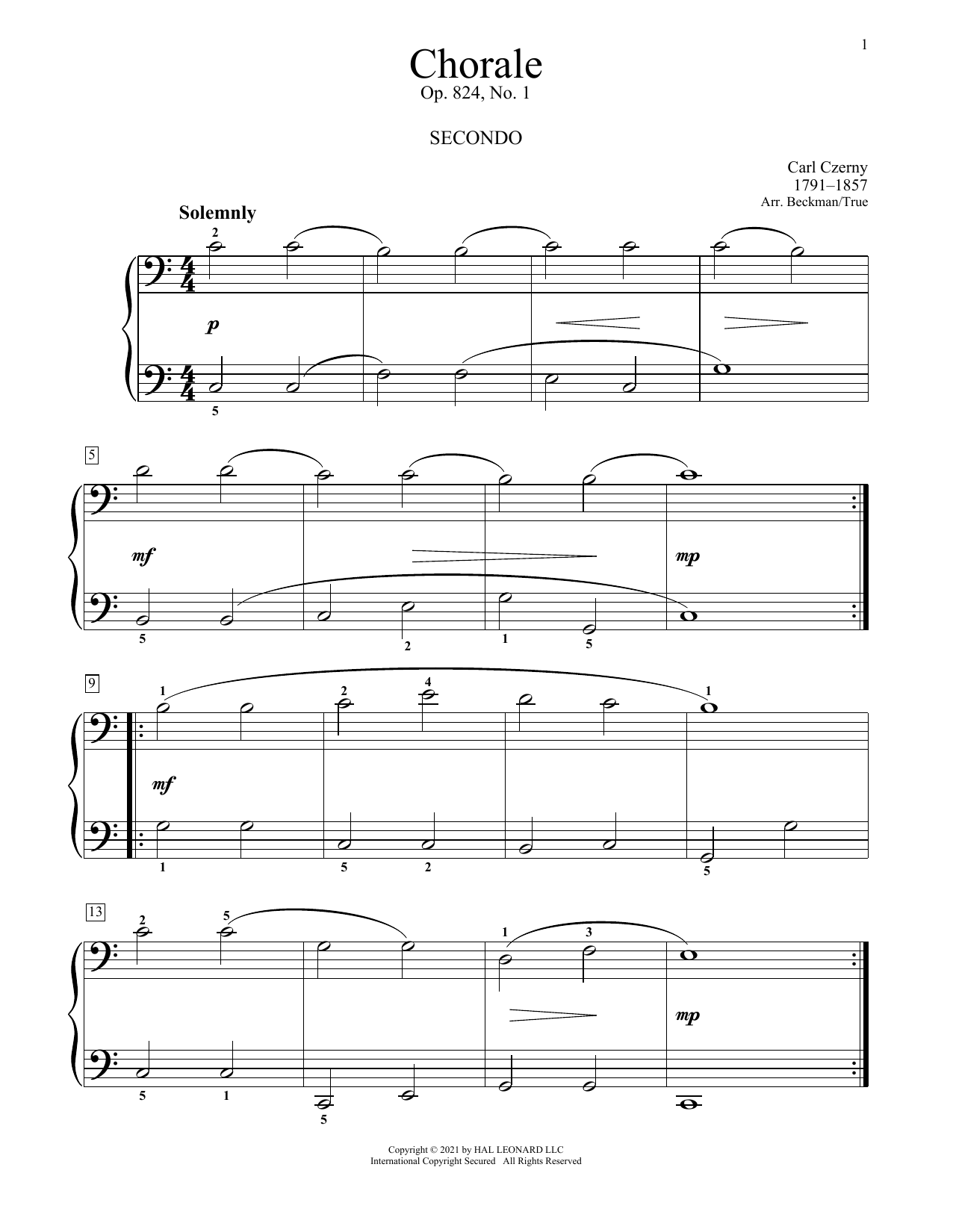 Chorale, Op. 824 No. 1 (Piano Duet) von Carl Czerny