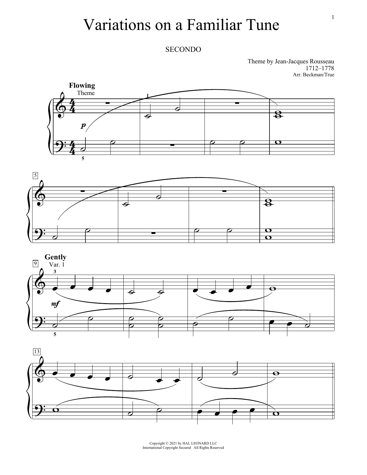 Variations On A Familiar Tune (Piano Duet) von Jean-Jacques Rousseau