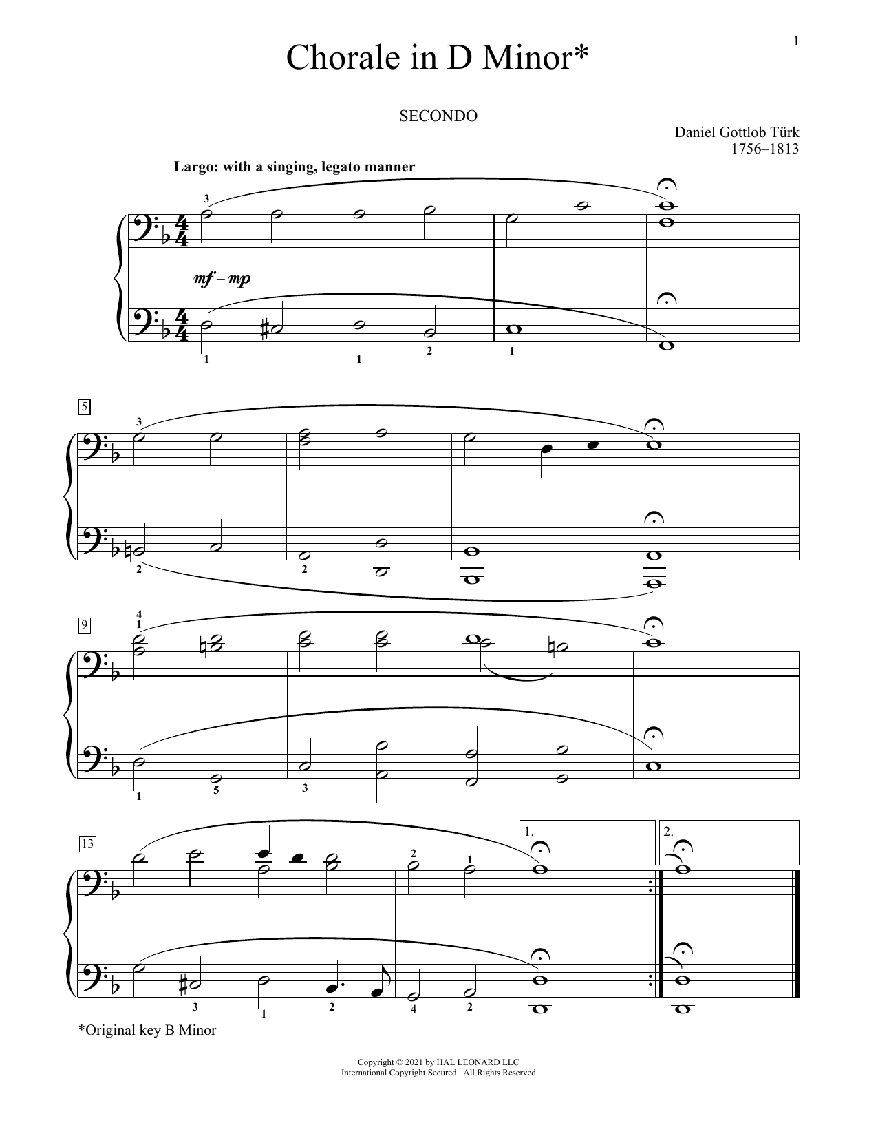 Chorale In D Minor (Piano Duet) von Daniel Turk