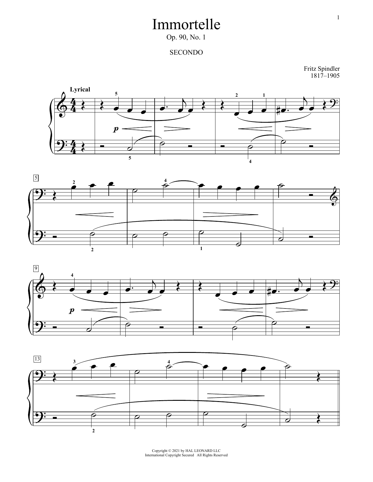 Immortelle, Op. 90, No. 1 (Piano Duet) von Fritz Spindler