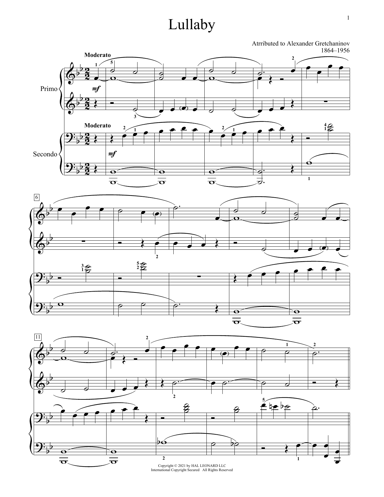 Lullaby (Piano Duet) von Alexander Gretchaninoff