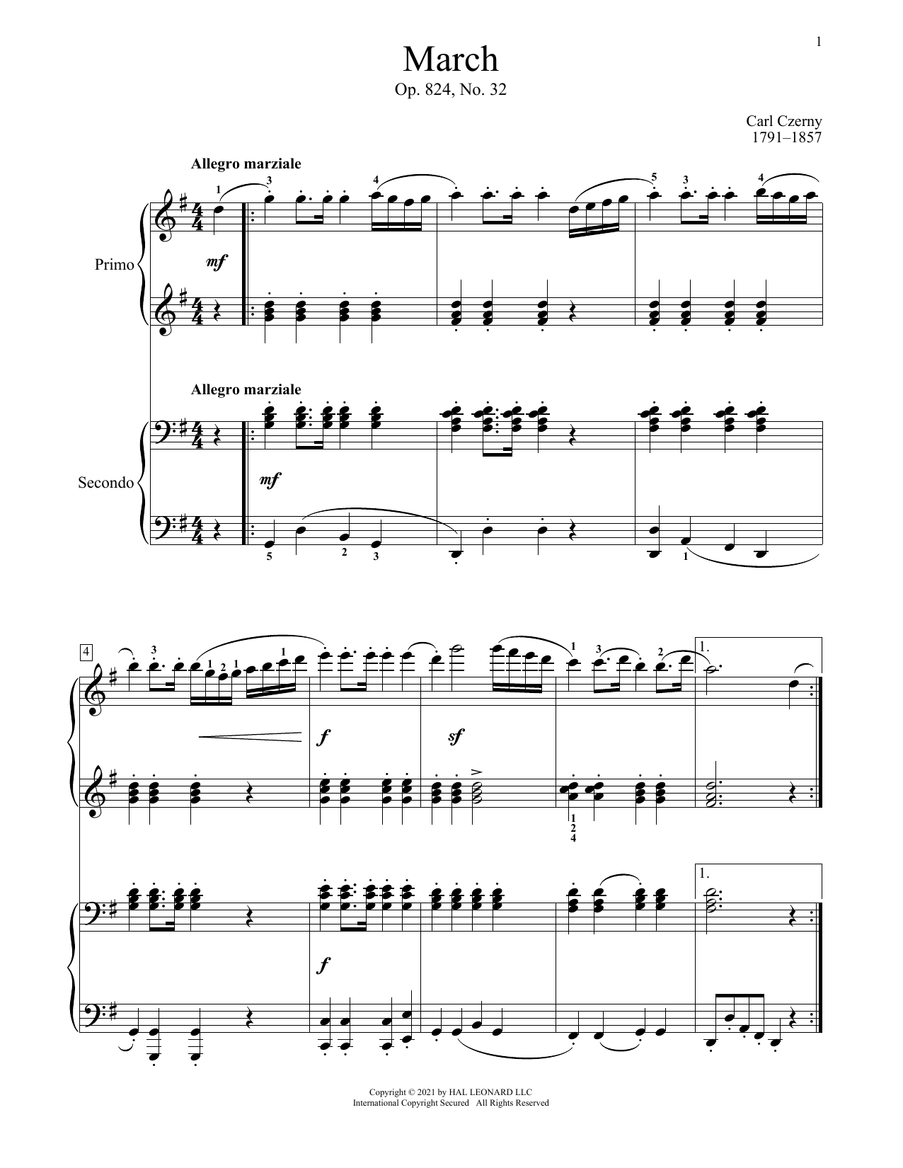 March, Op. 824, No. 32 (Piano Duet) von Carl Czerny