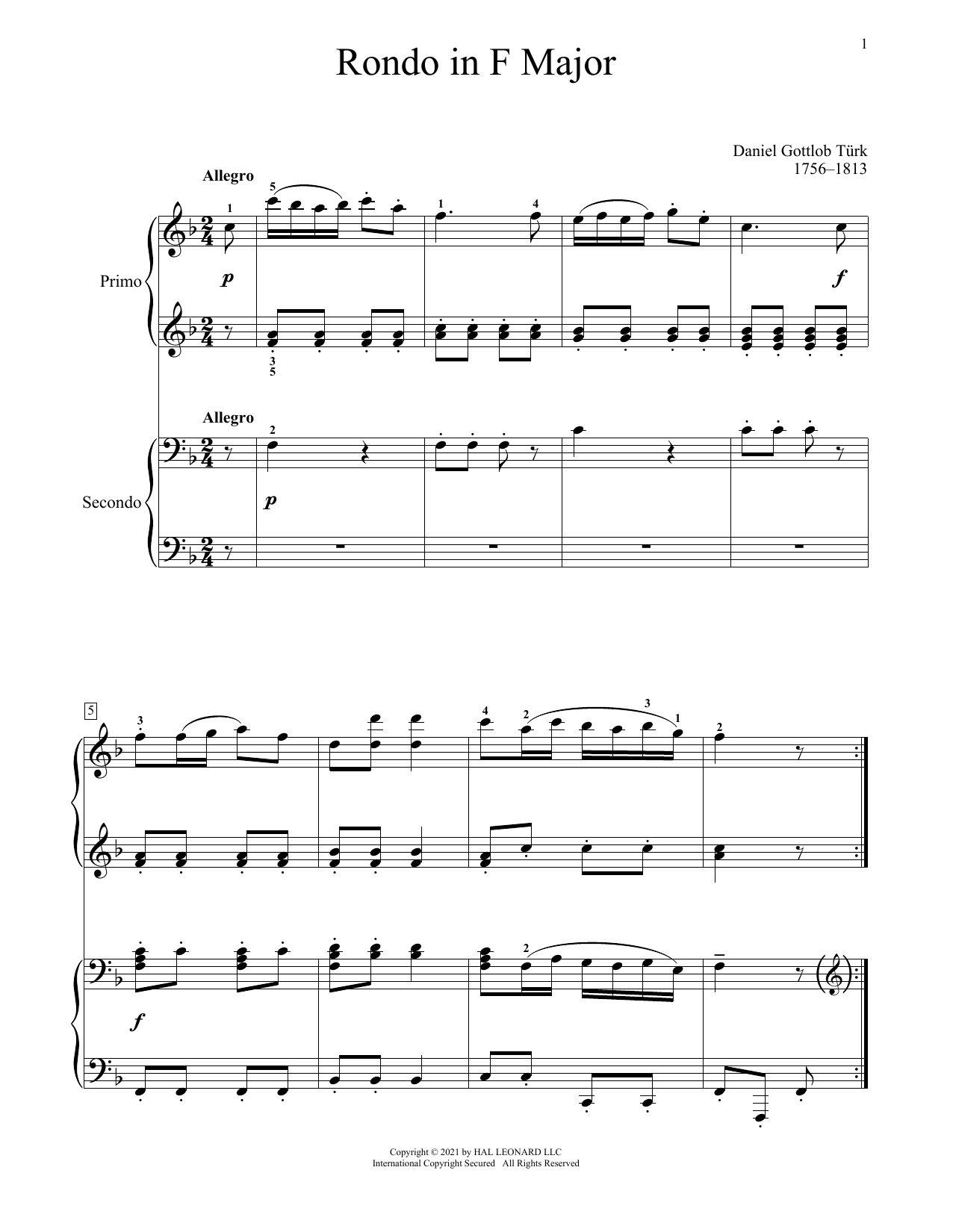 Rondo In F Major (Piano Duet) von Daniel Gottlob Turk