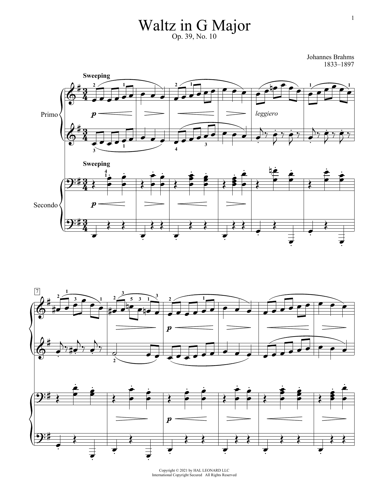Waltz In G Major, Op. 39, No. 10 (Piano Duet) von Johannes Brahms