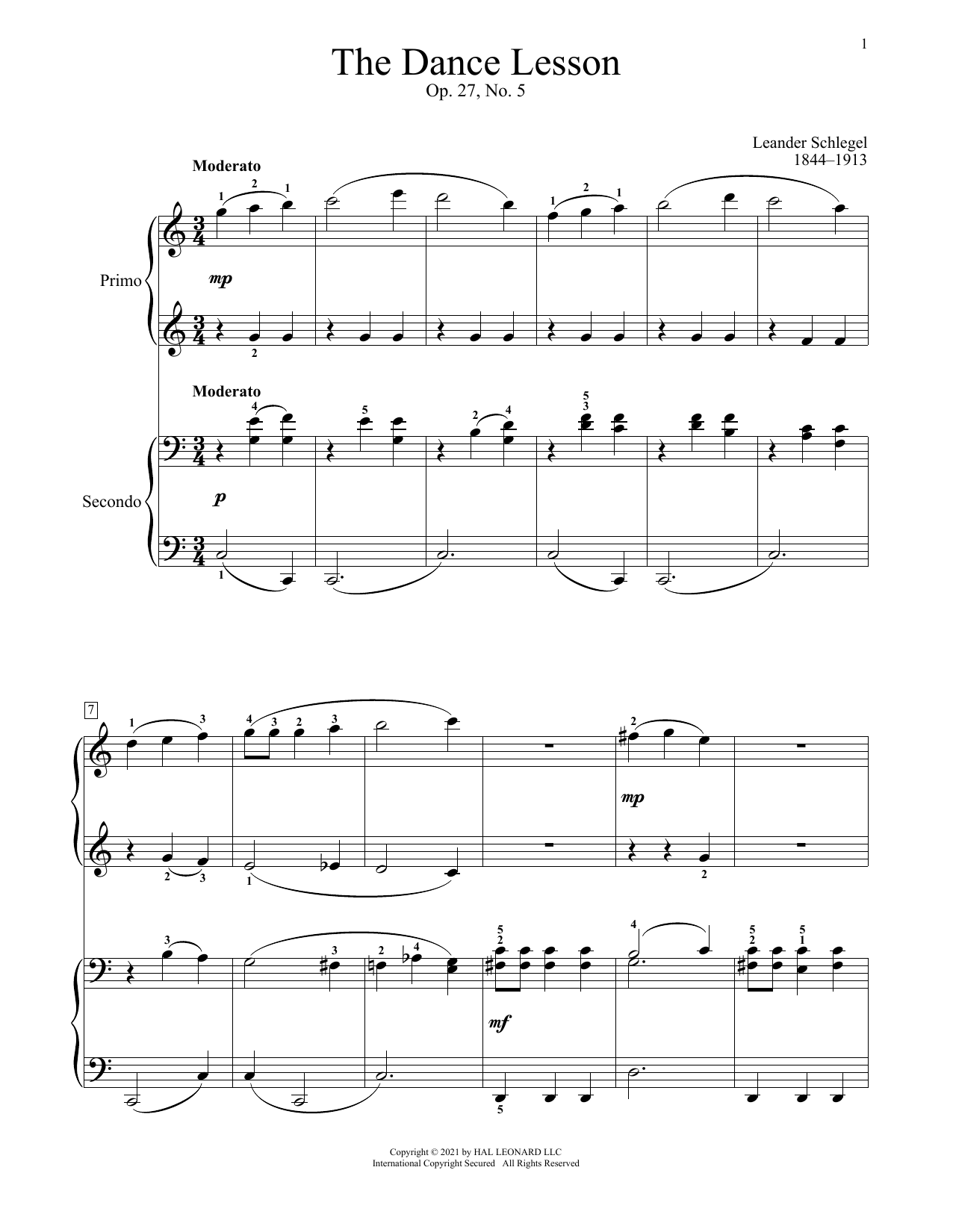 The Dance Lesson, Op. 27, No. 5 (Piano Duet) von Leander Schlegel