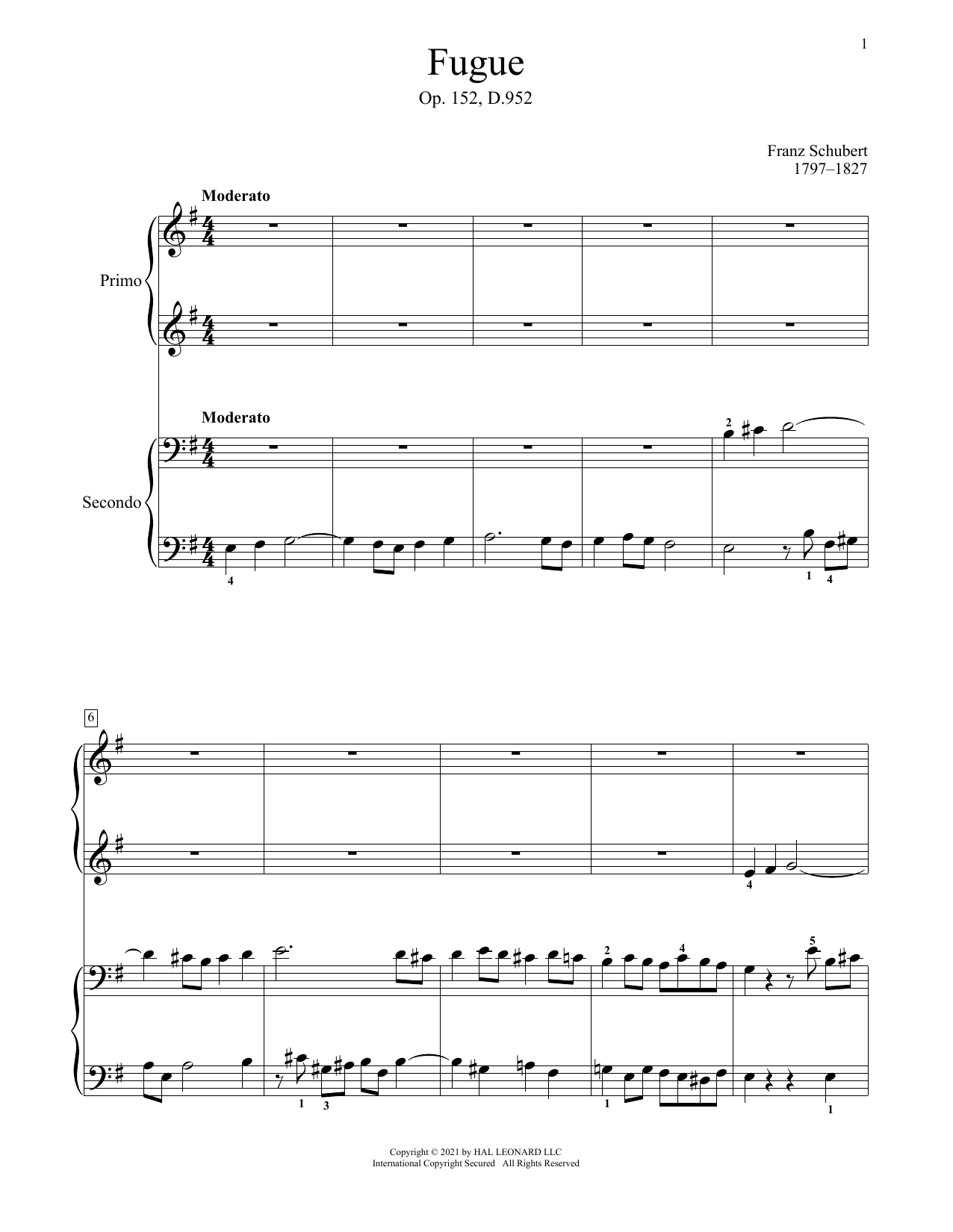 Fugue, Op. 152, D. 952 (Piano Duet) von Franz Schubert