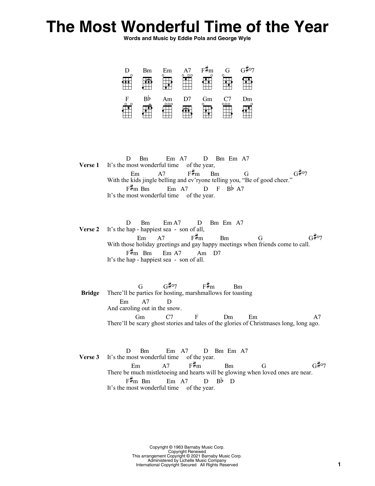 The Most Wonderful Time Of The Year (arr. Fred Sokolow) (Ukulele) von Eddie Pola